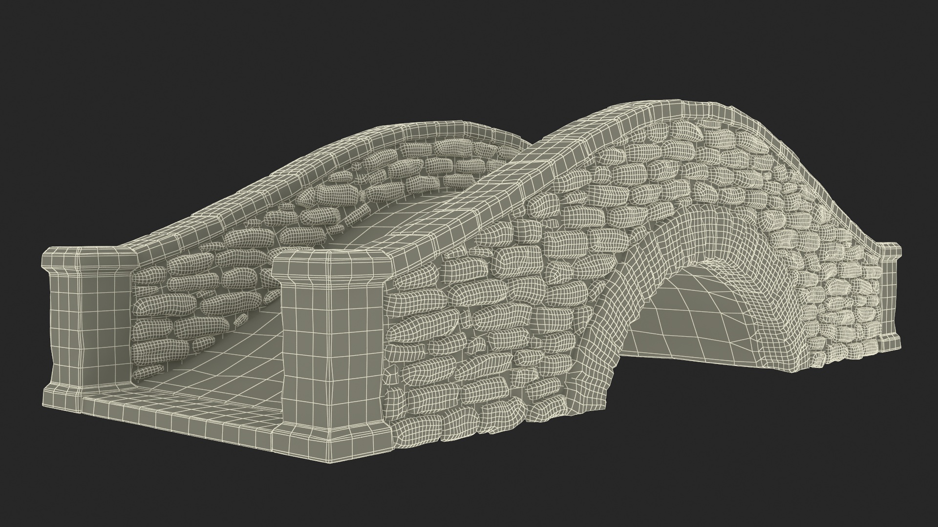 3D model Stone Arch Bridge Covered with Moss