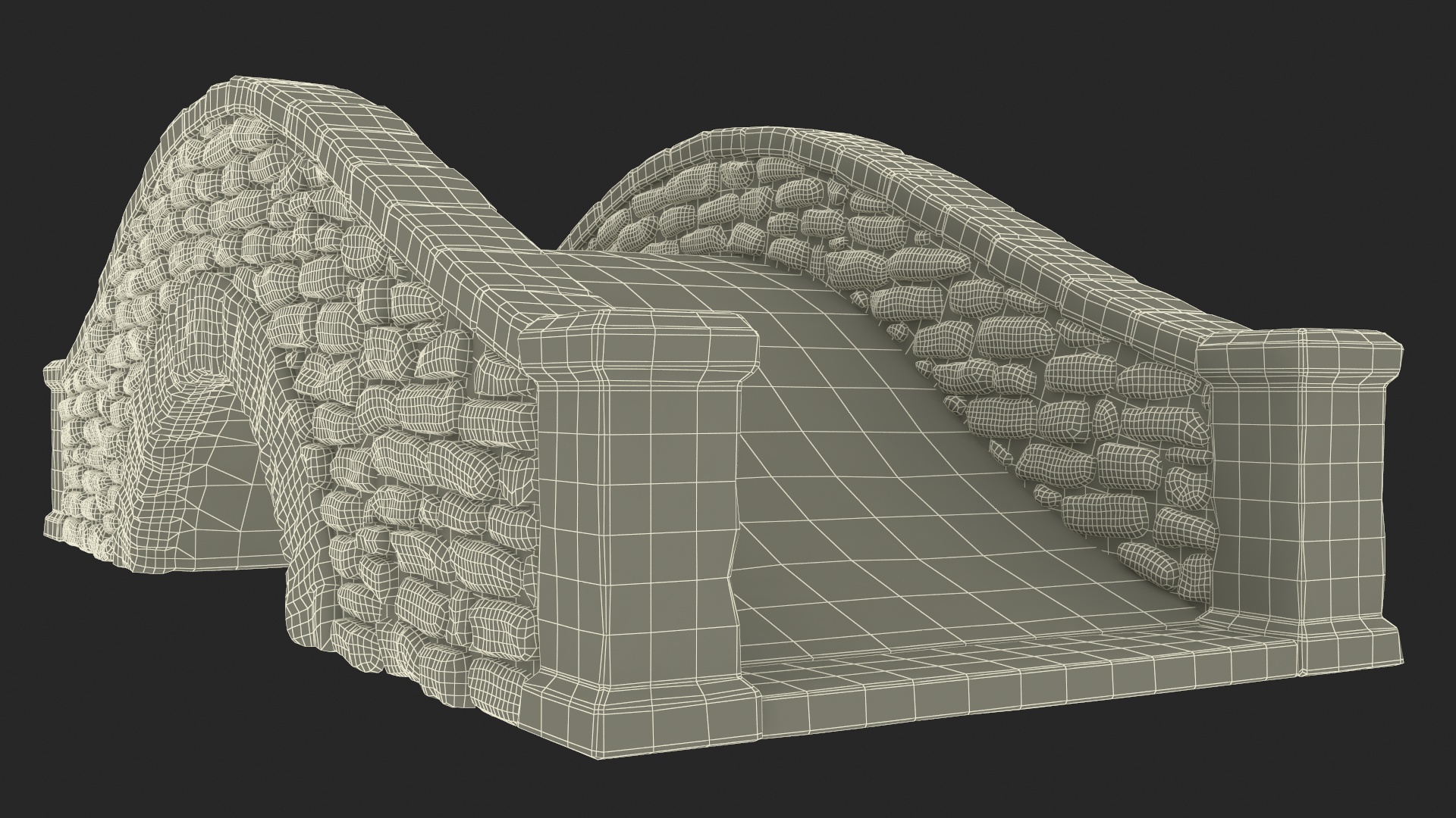 3D model Stone Arch Bridge Covered with Moss