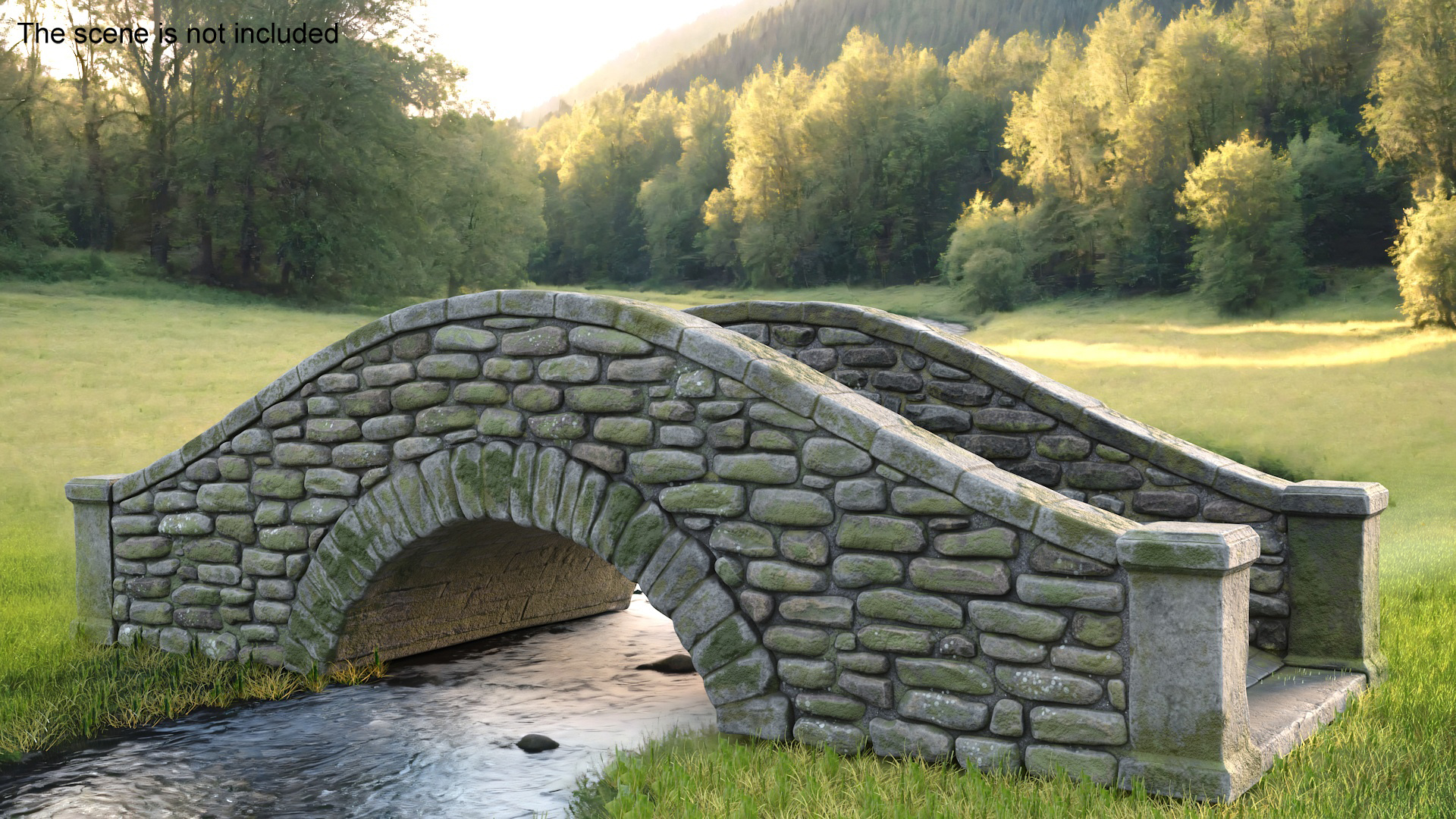 3D model Stone Arch Bridge Covered with Moss