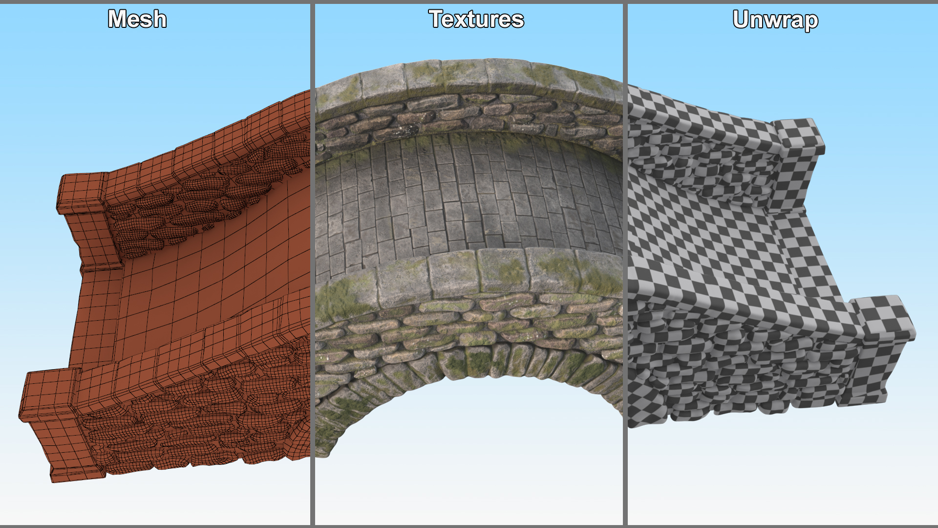 3D model Stone Arch Bridge Covered with Moss