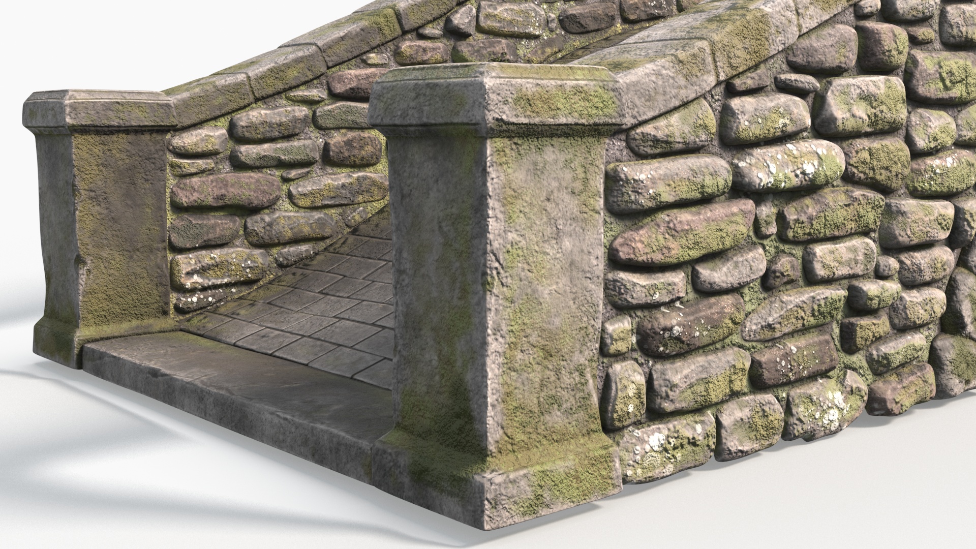 3D model Stone Arch Bridge Covered with Moss