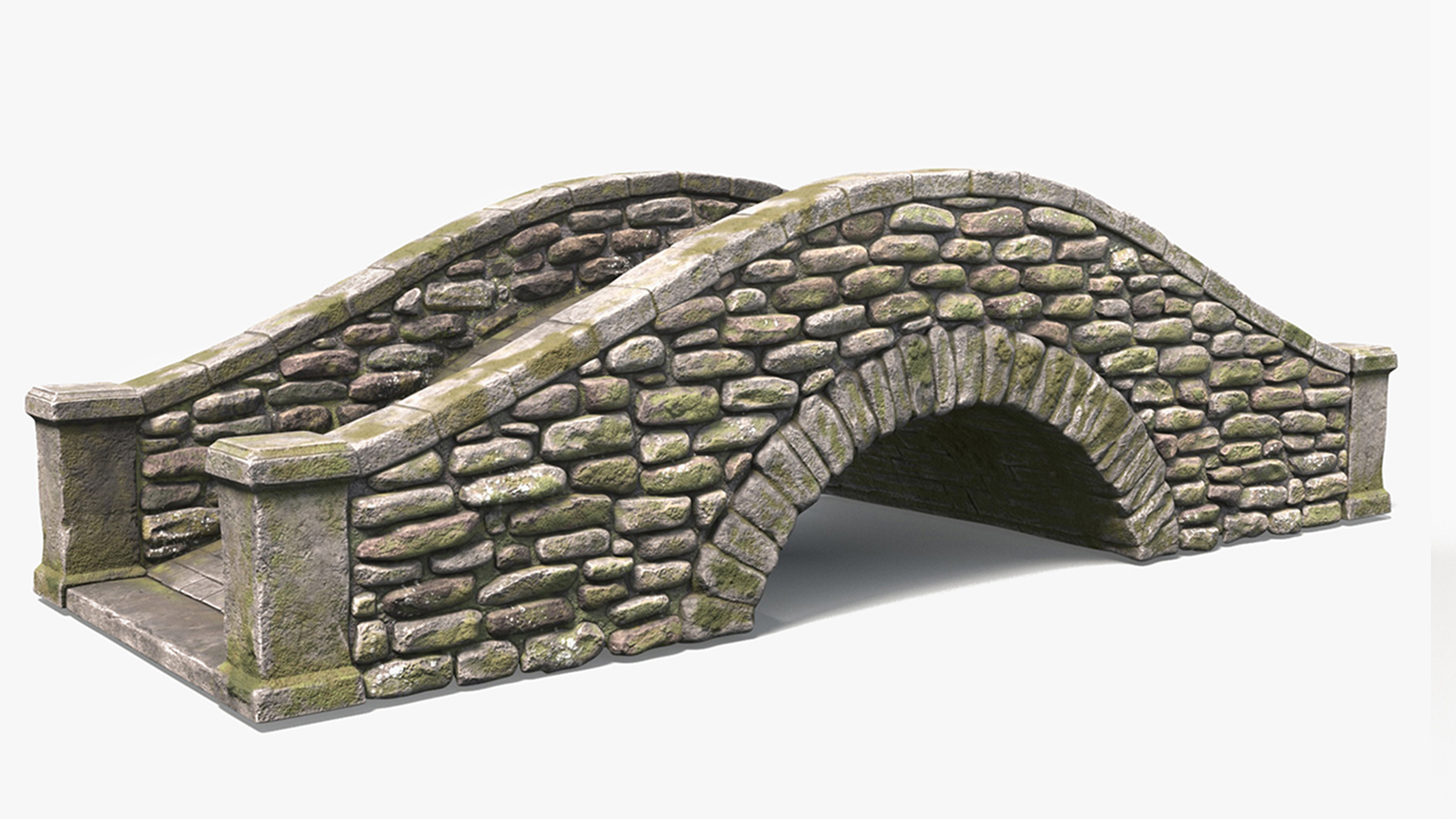 3D model Stone Arch Bridge Covered with Moss