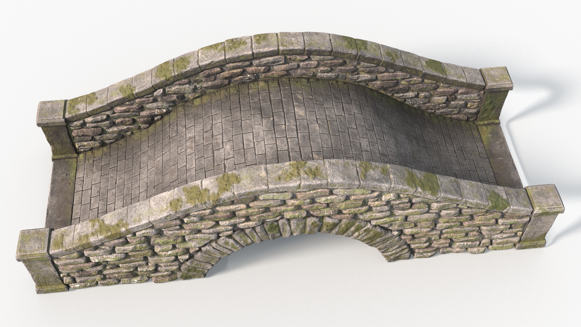 3D model Stone Arch Bridge Covered with Moss