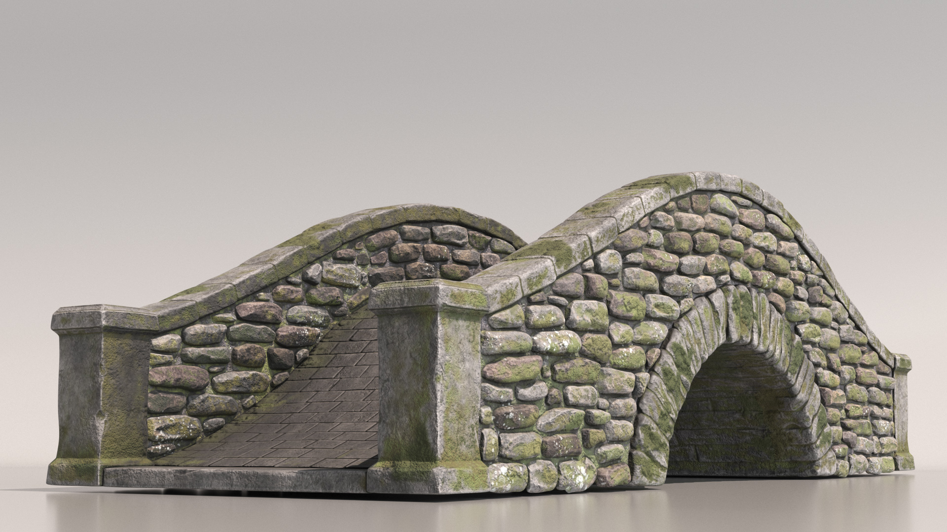 3D model Stone Arch Bridge Covered with Moss