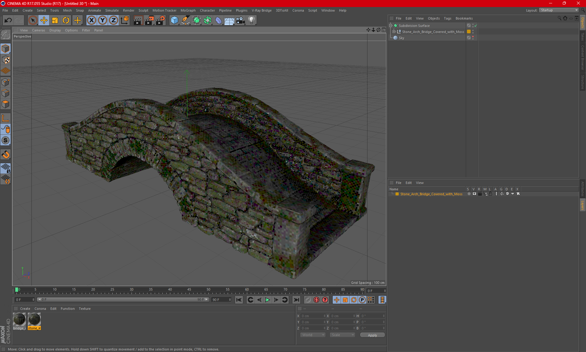 3D model Stone Arch Bridge Covered with Moss