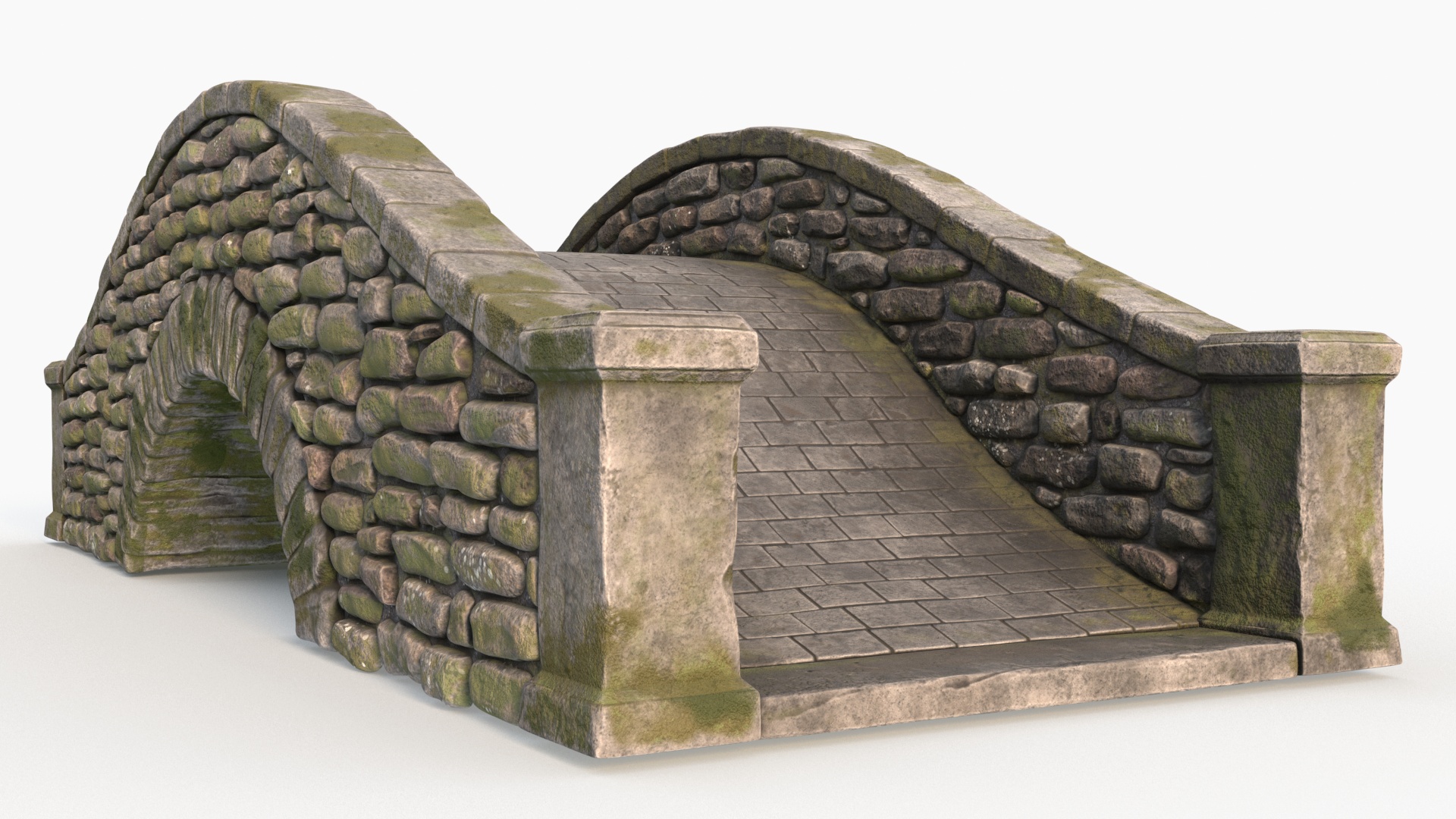 3D model Stone Arch Bridge Covered with Moss