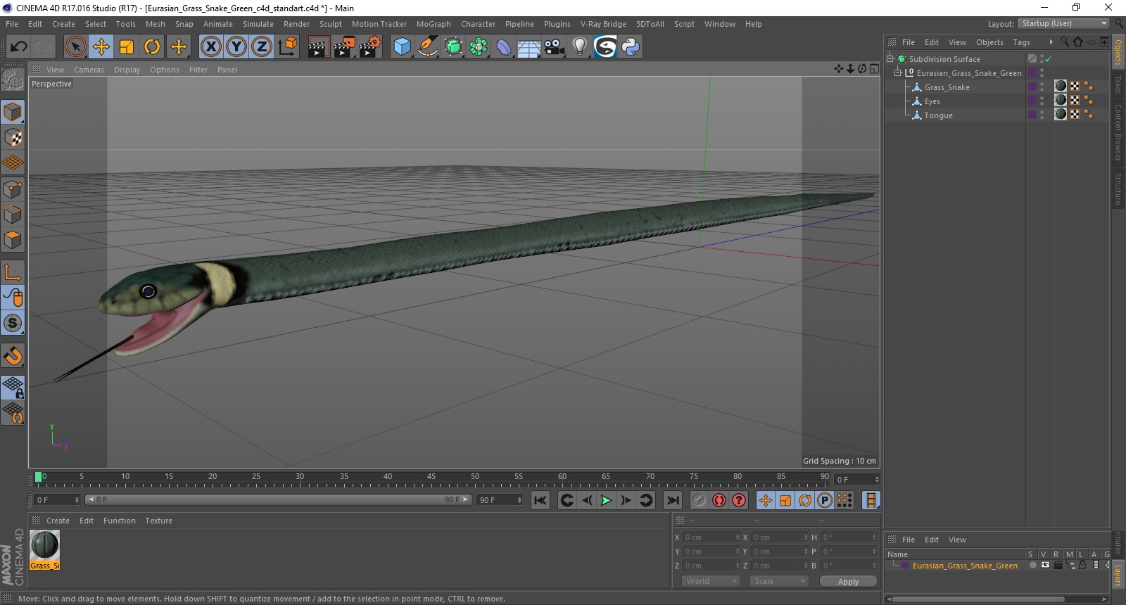 3D Eurasian Grass Snake Green