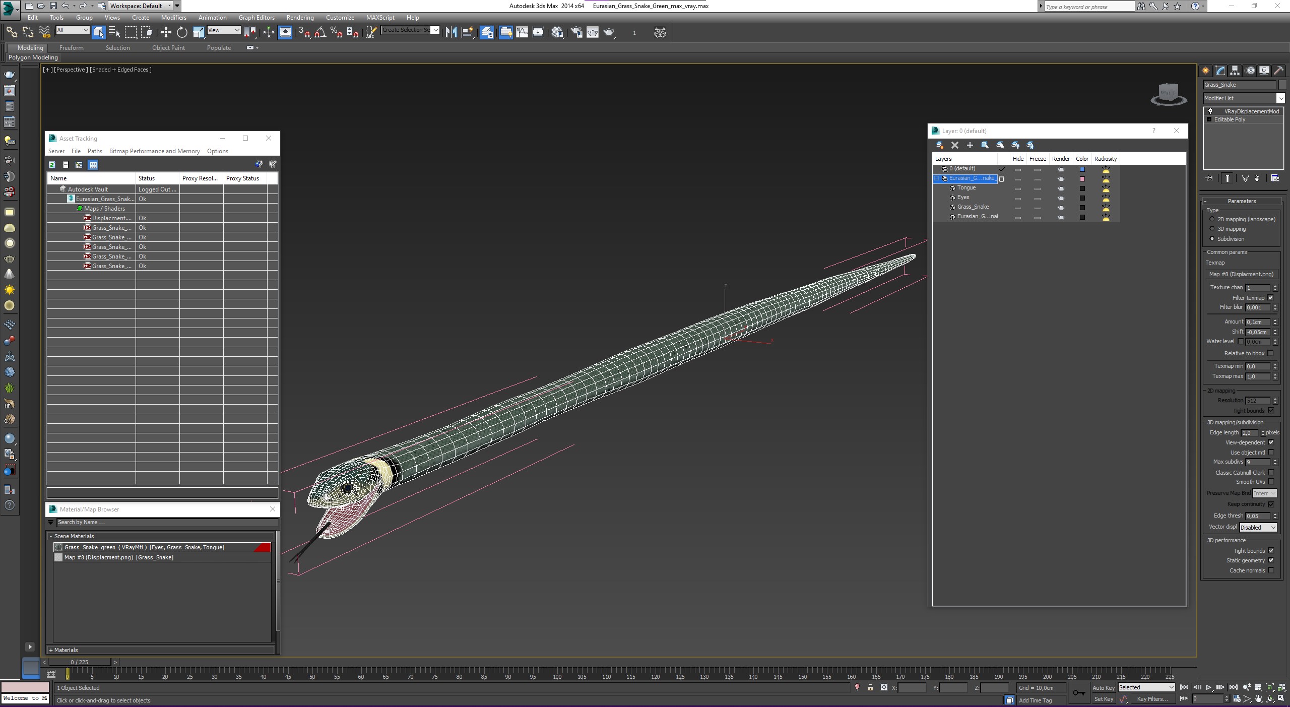 3D Eurasian Grass Snake Green