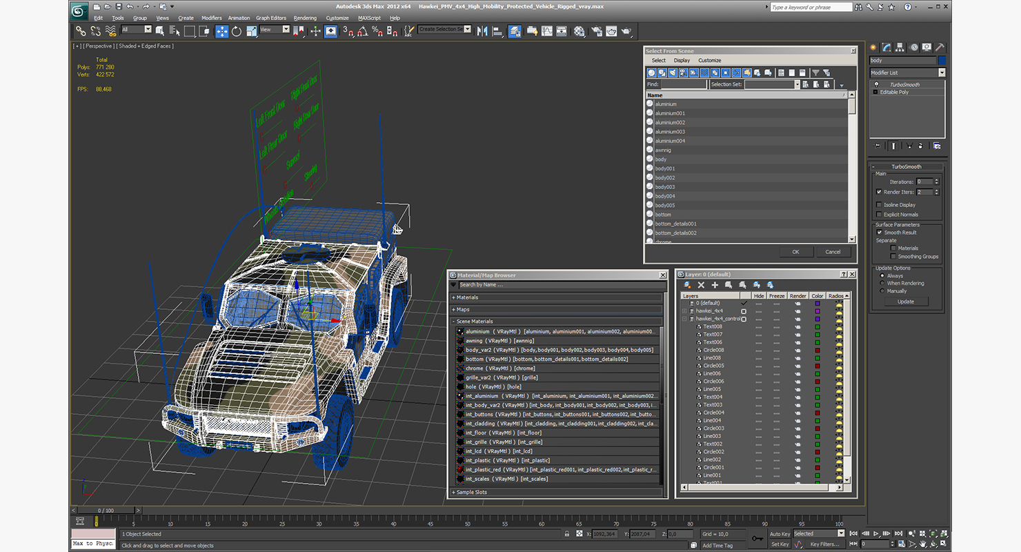3D Hawkei PMV 4x4 High Mobility Protected Vehicle Rigged model