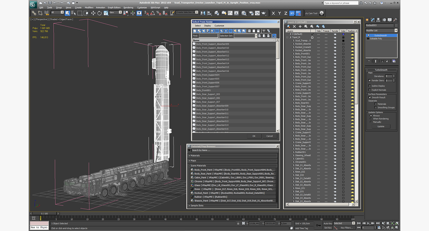 3D Scud Transporter Erector Launcher Topol M in Upright Position