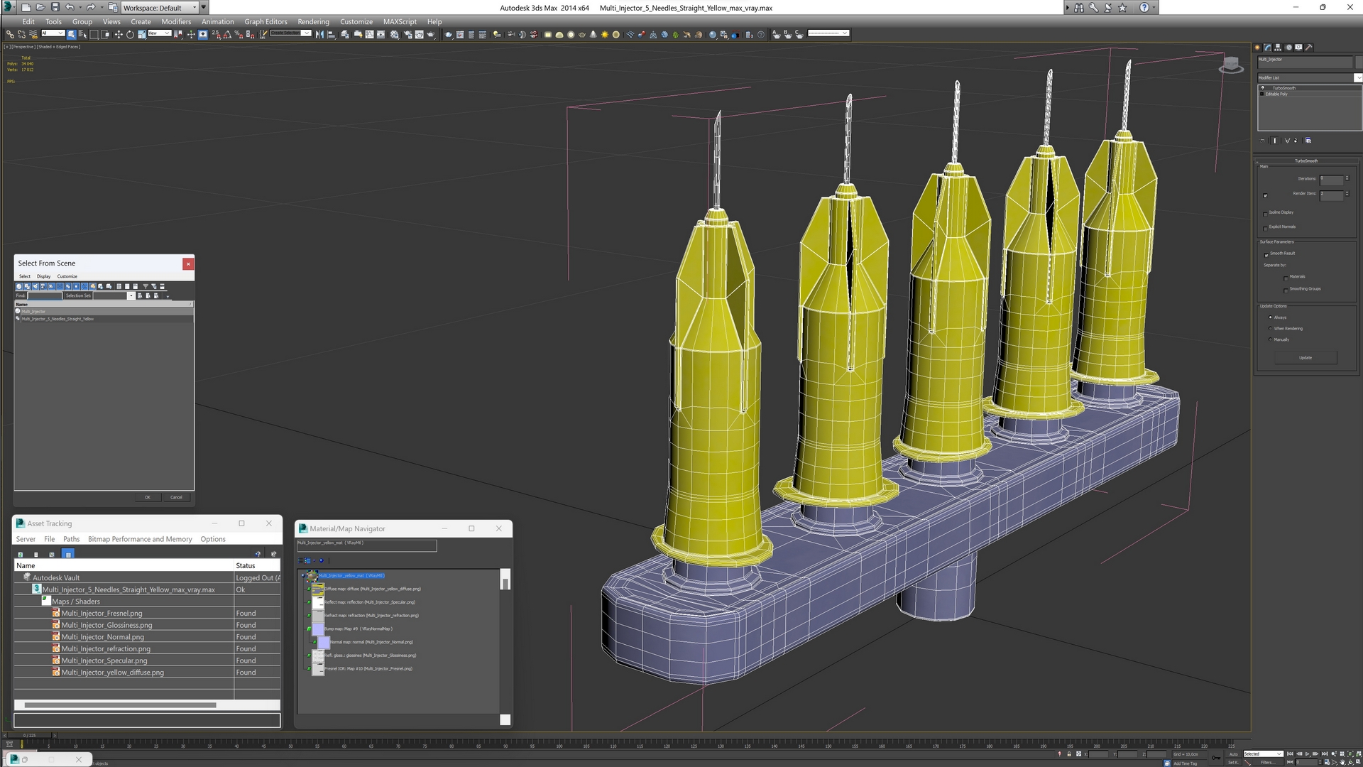 3D model Multi Injector 5 Needles Straight Yellow
