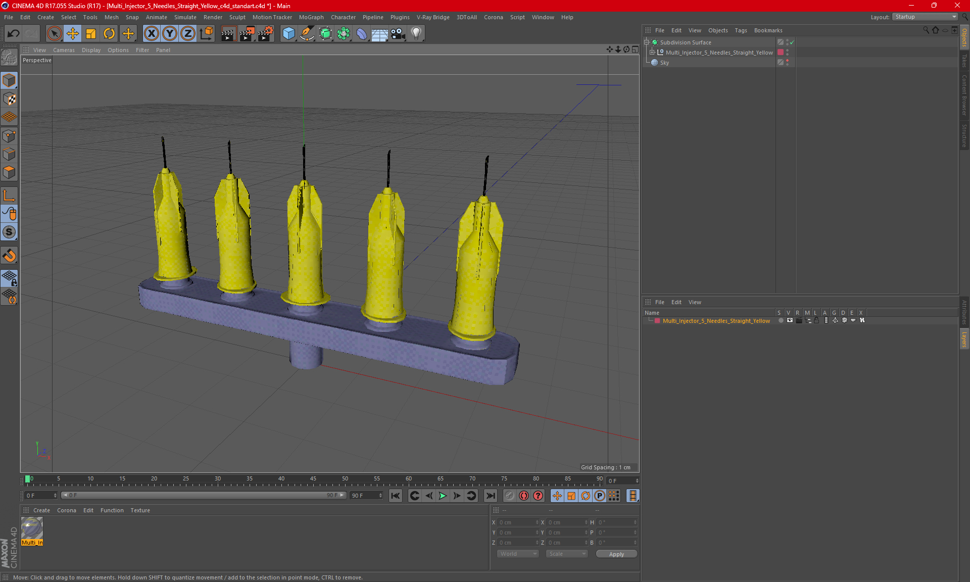 3D model Multi Injector 5 Needles Straight Yellow