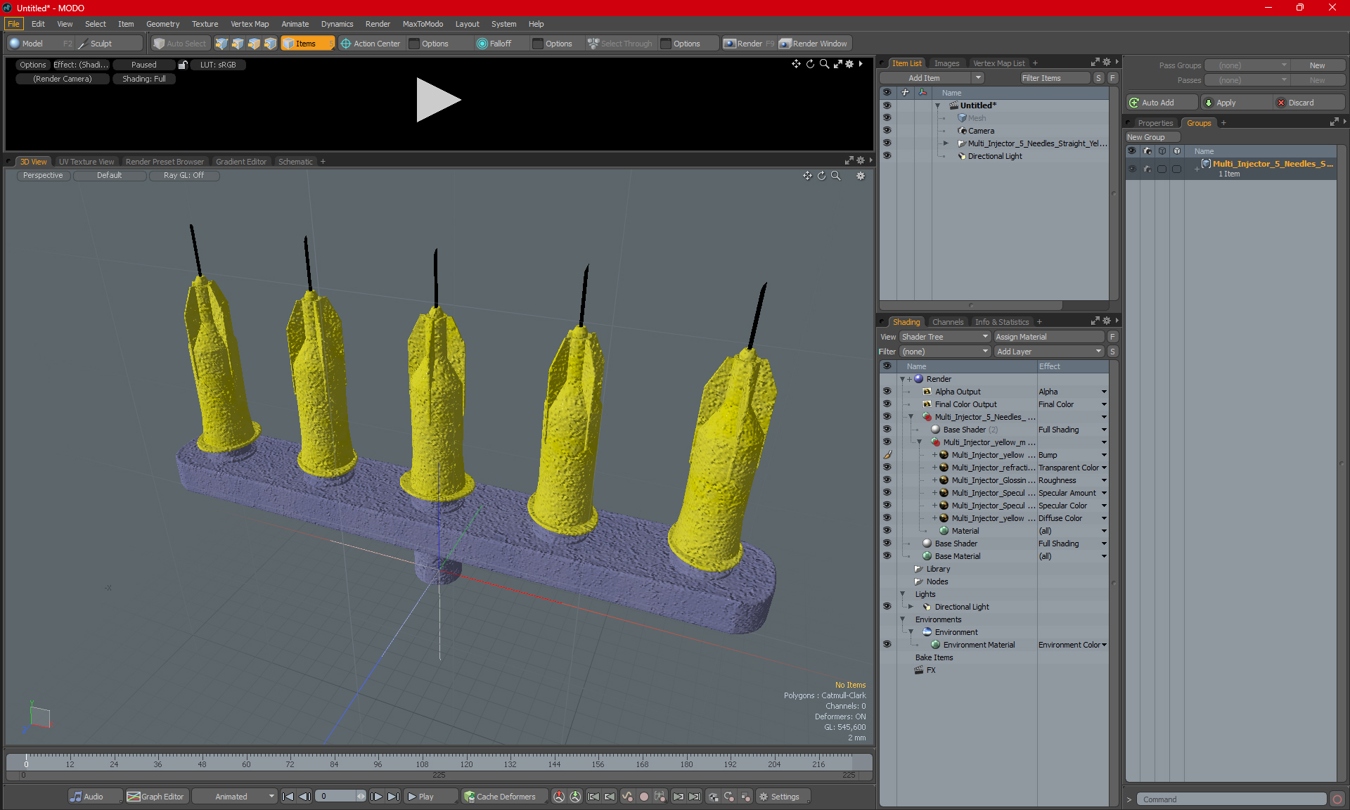 3D model Multi Injector 5 Needles Straight Yellow