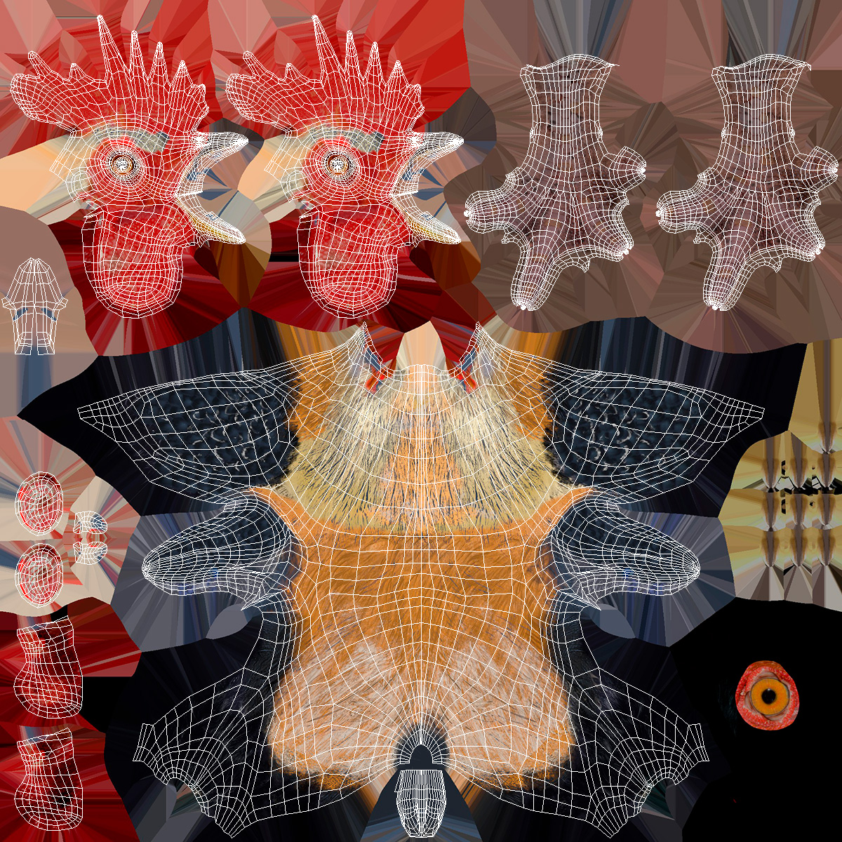 Rainbow Rooster Rigged 3D