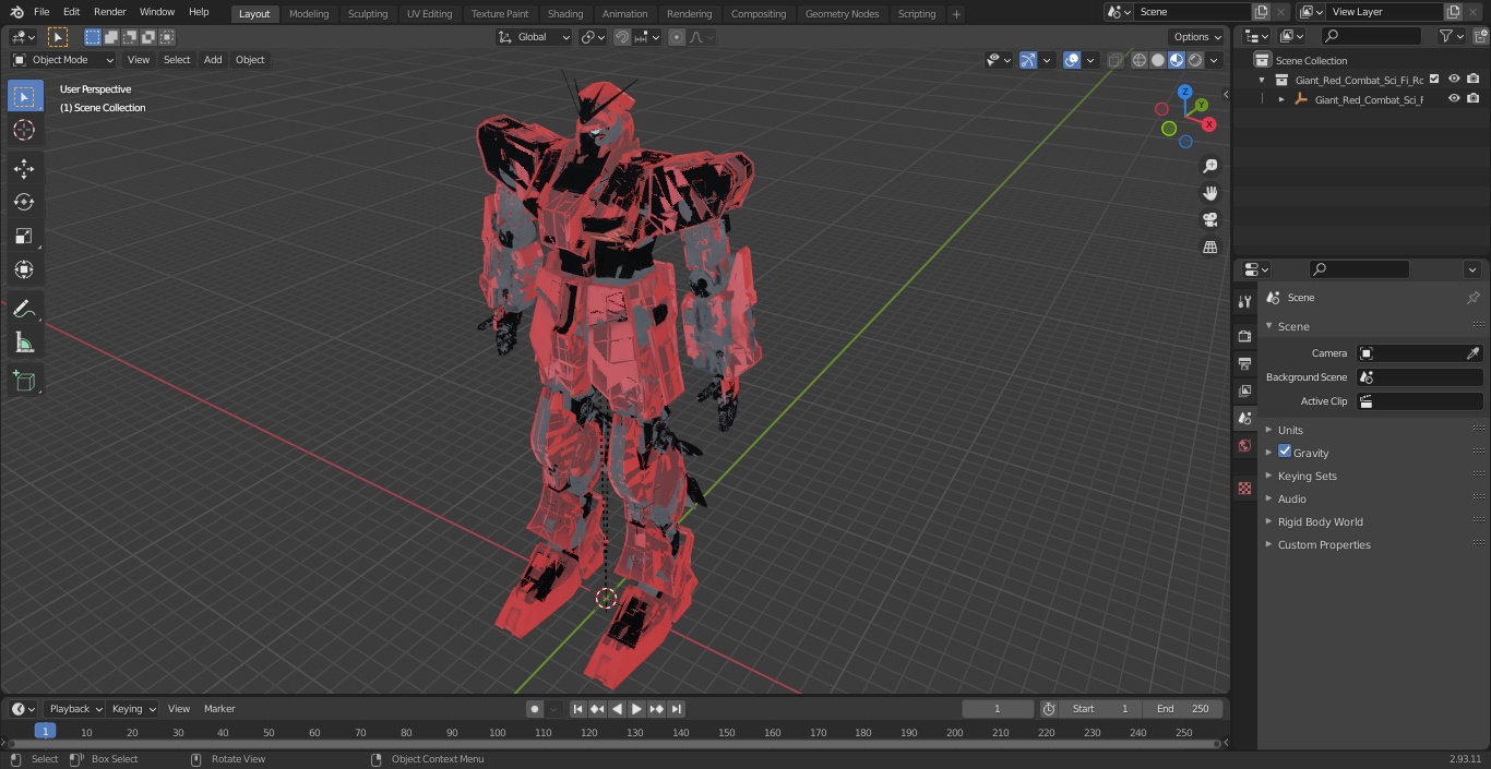 Giant Red Combat Sci-Fi Robot 3D model