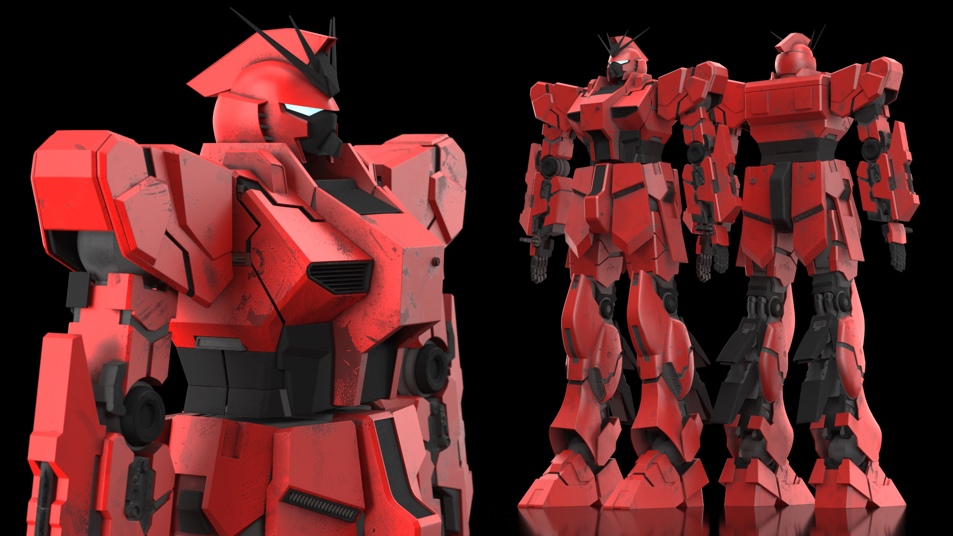Giant Red Combat Sci-Fi Robot 3D model