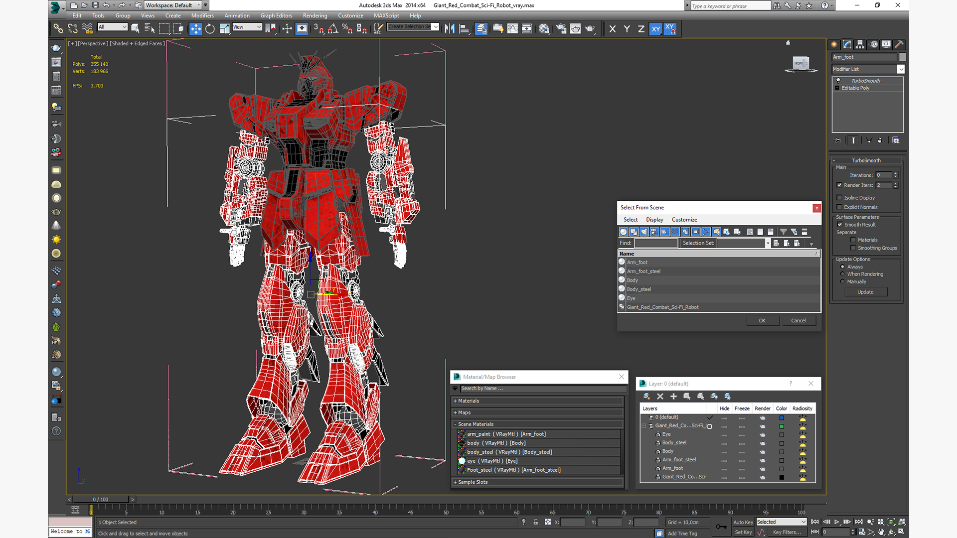 Giant Red Combat Sci-Fi Robot 3D model
