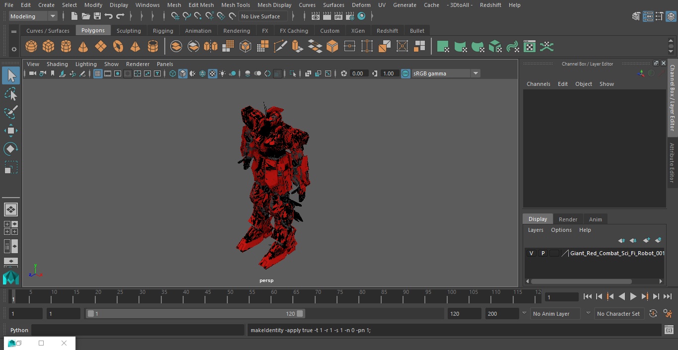 Giant Red Combat Sci-Fi Robot 3D model
