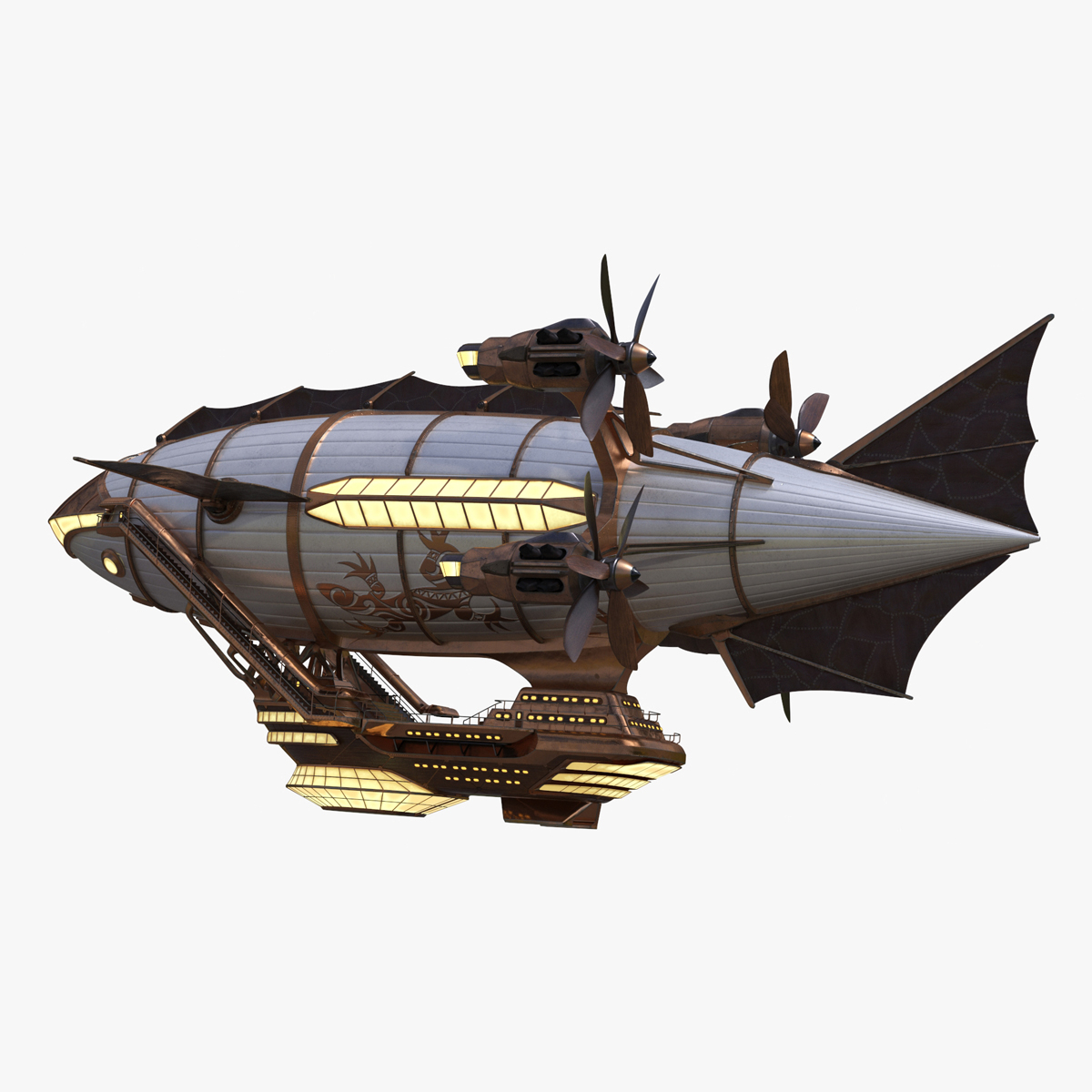 3D Steampunk Airship Fantasy Craft Rigged model