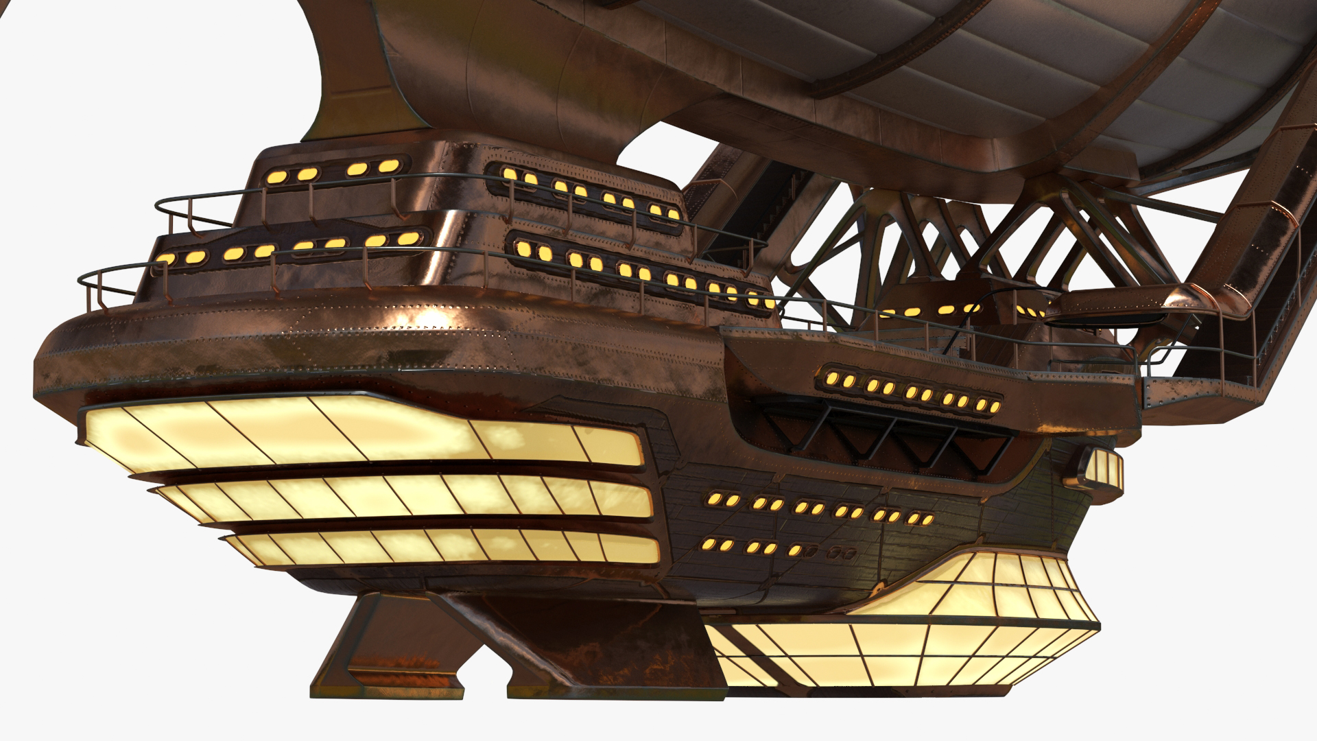 3D Steampunk Airship Fantasy Craft Rigged model