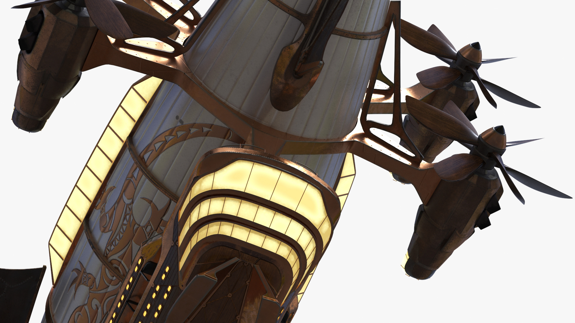 3D Steampunk Airship Fantasy Craft Rigged model