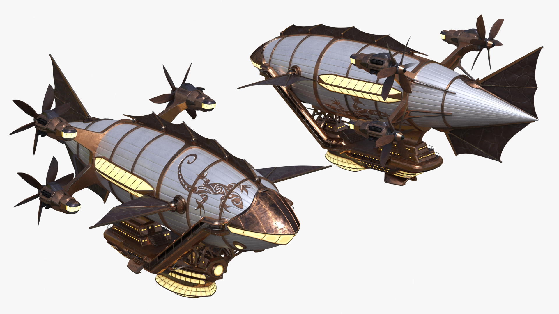 3D Steampunk Airship Fantasy Craft Rigged model
