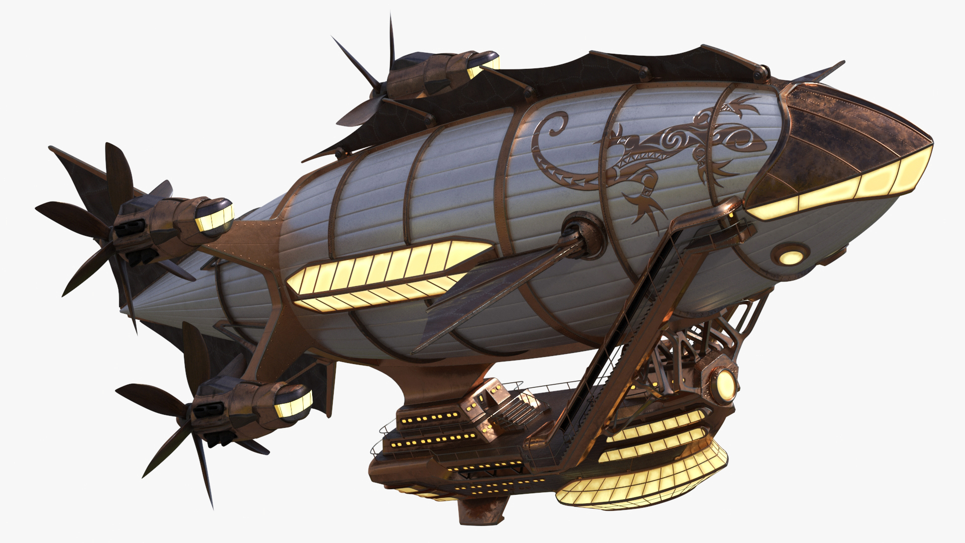 3D Steampunk Airship Fantasy Craft Rigged model