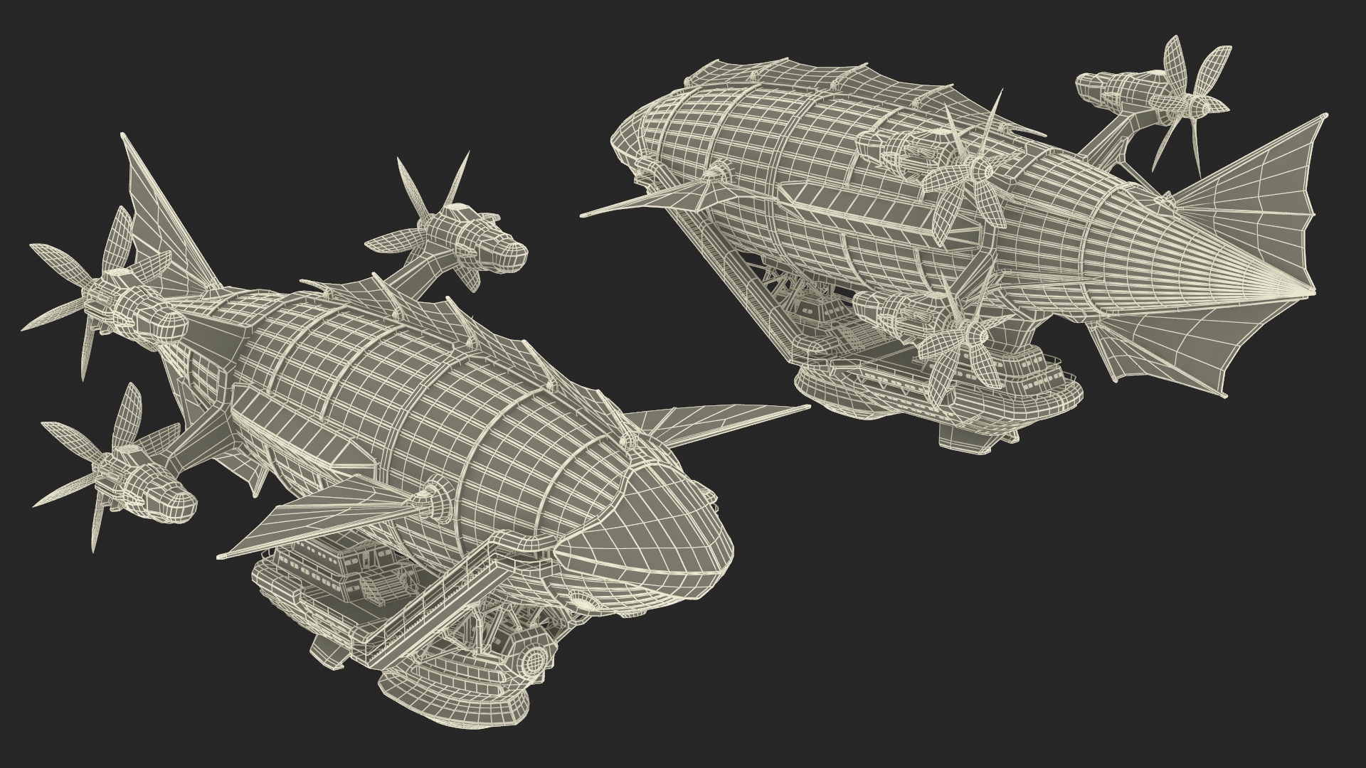 3D Steampunk Airship Fantasy Craft Rigged model