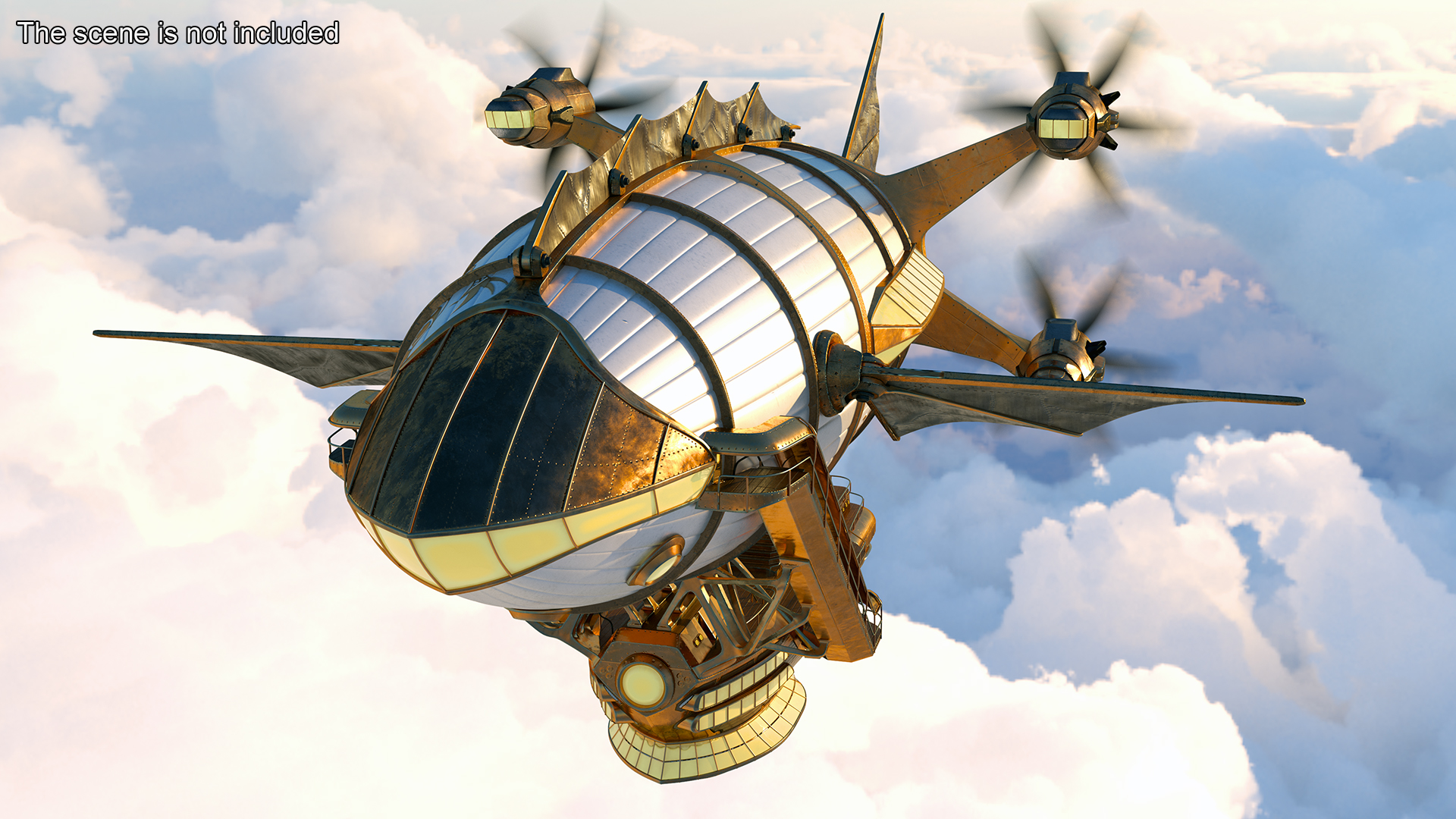 3D Steampunk Airship Fantasy Craft Rigged model