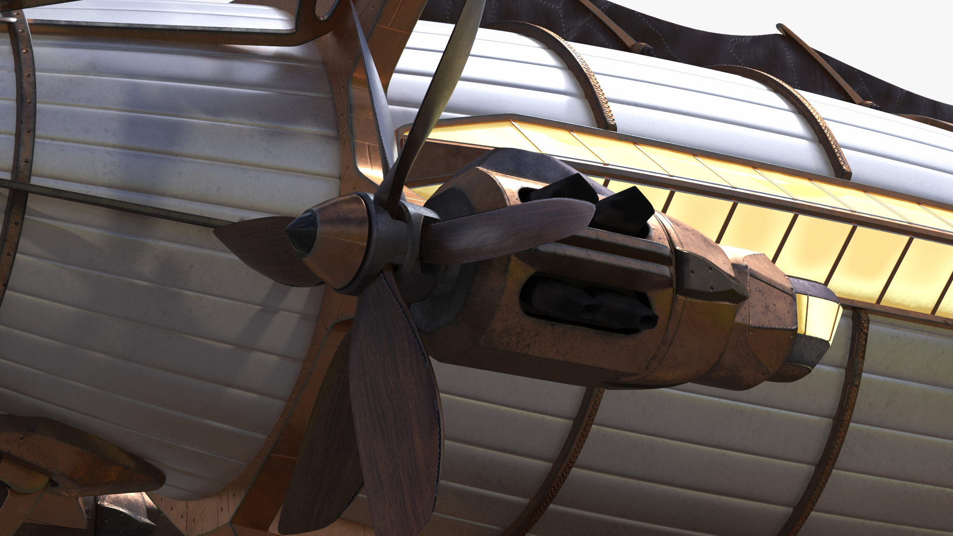 3D Steampunk Airship Fantasy Craft Rigged model