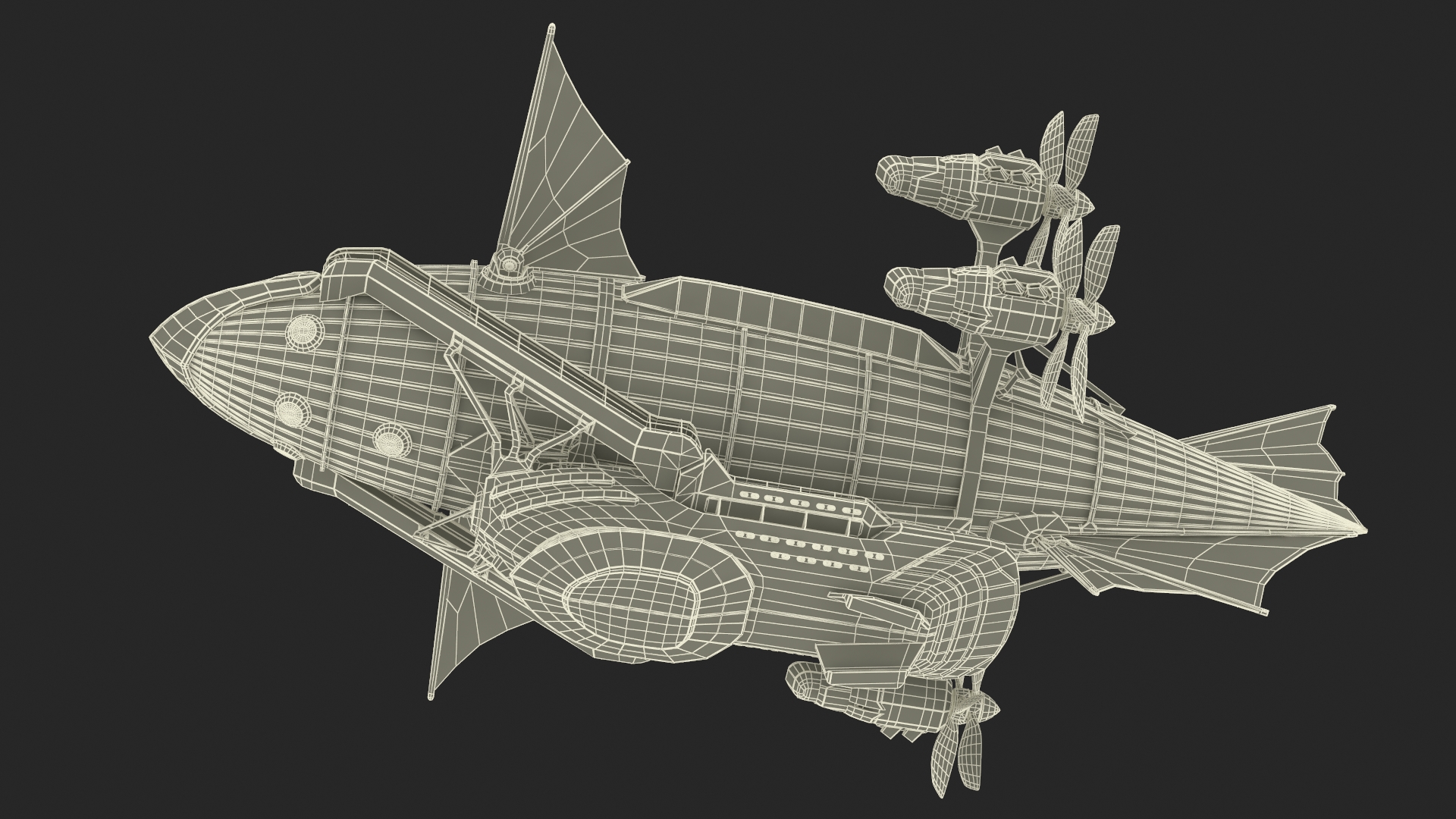 3D Steampunk Airship Fantasy Craft Rigged model