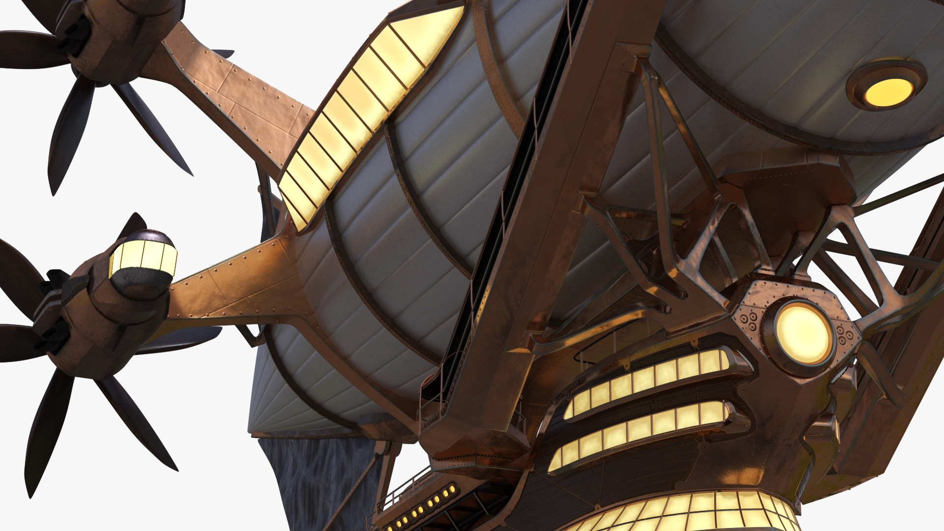 3D Steampunk Airship Fantasy Craft Rigged model
