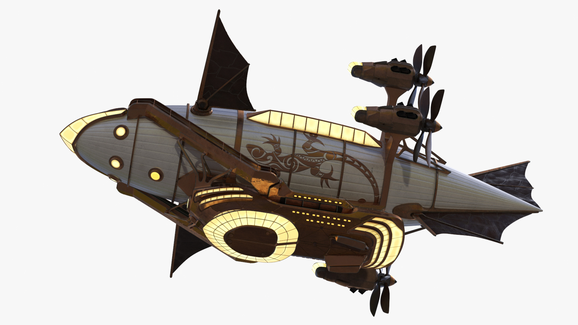 3D Steampunk Airship Fantasy Craft Rigged model