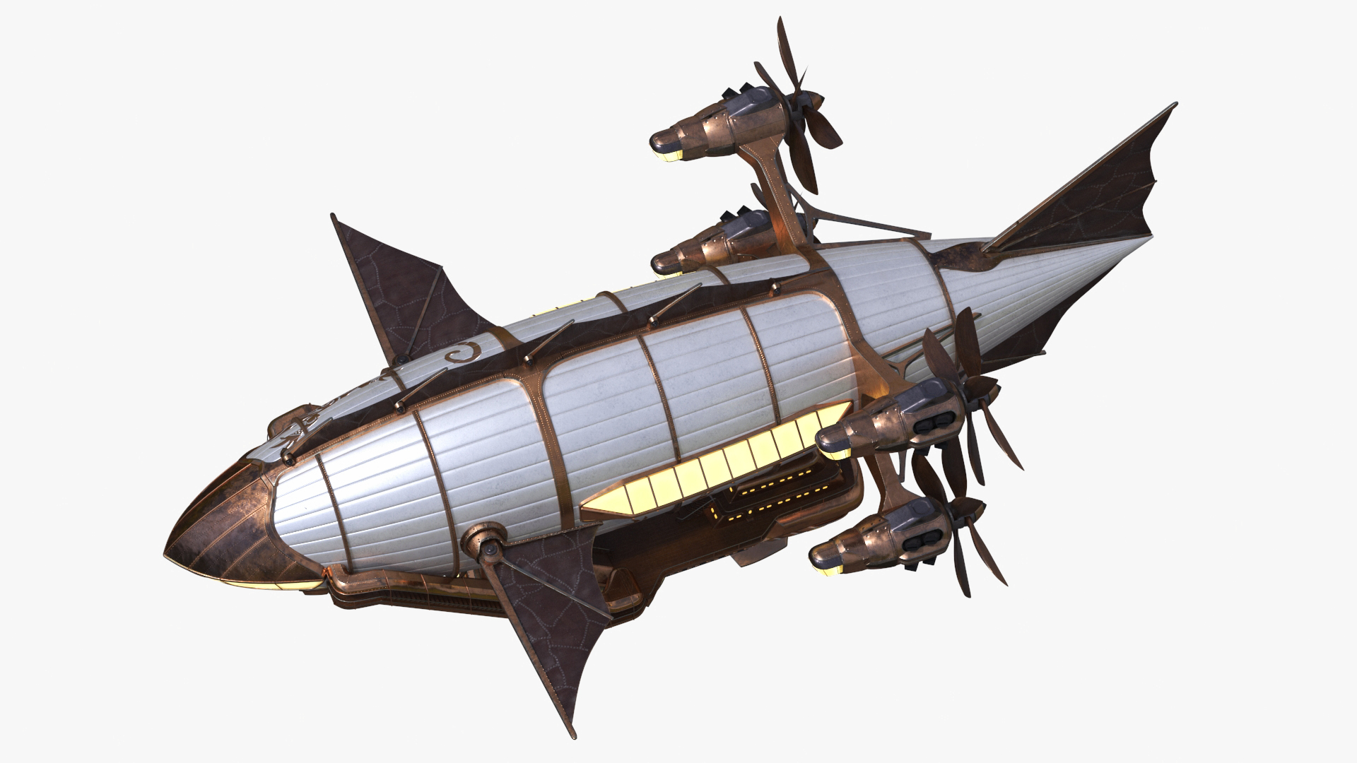3D Steampunk Airship Fantasy Craft Rigged model