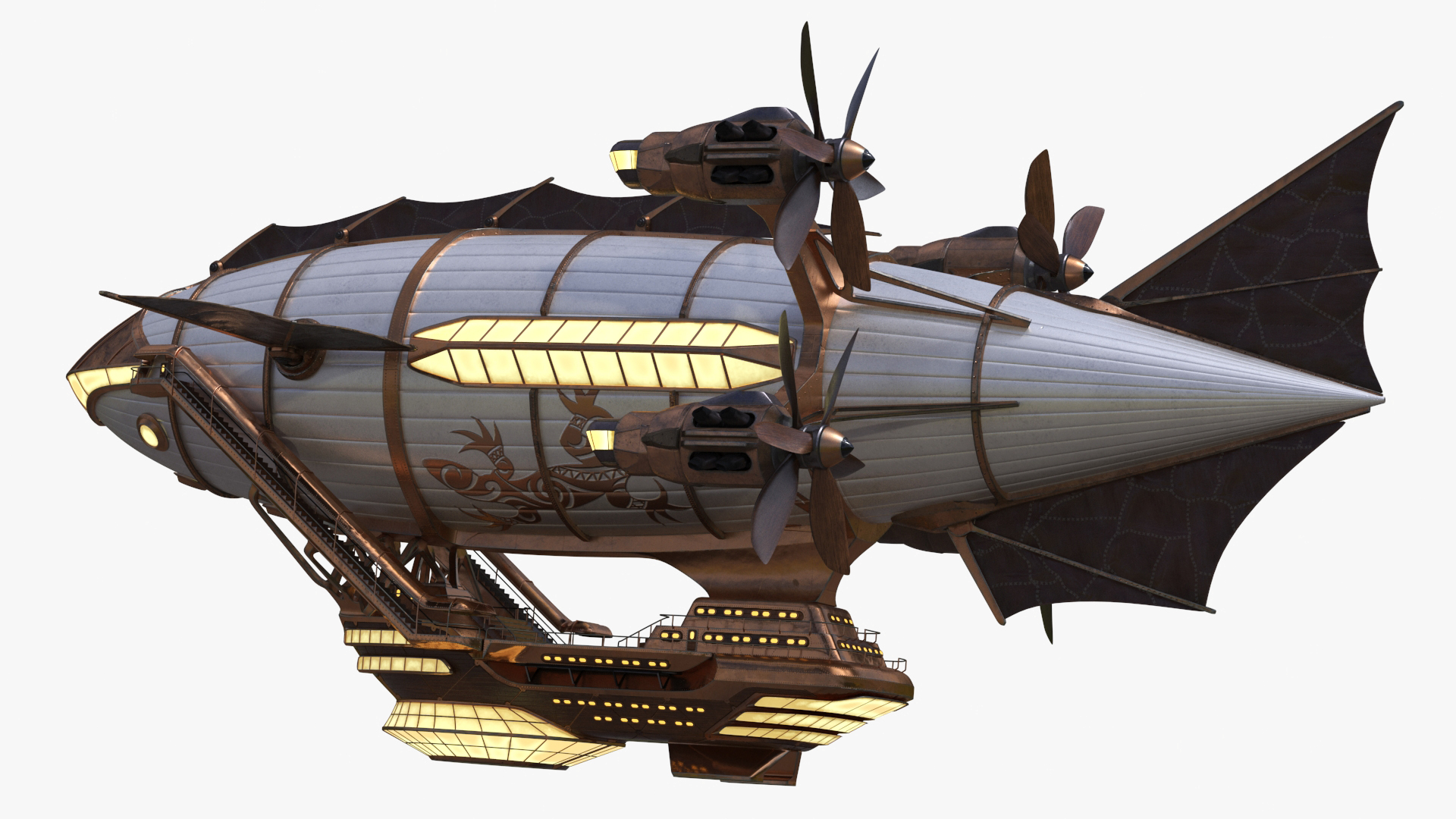 3D Steampunk Airship Fantasy Craft Rigged model