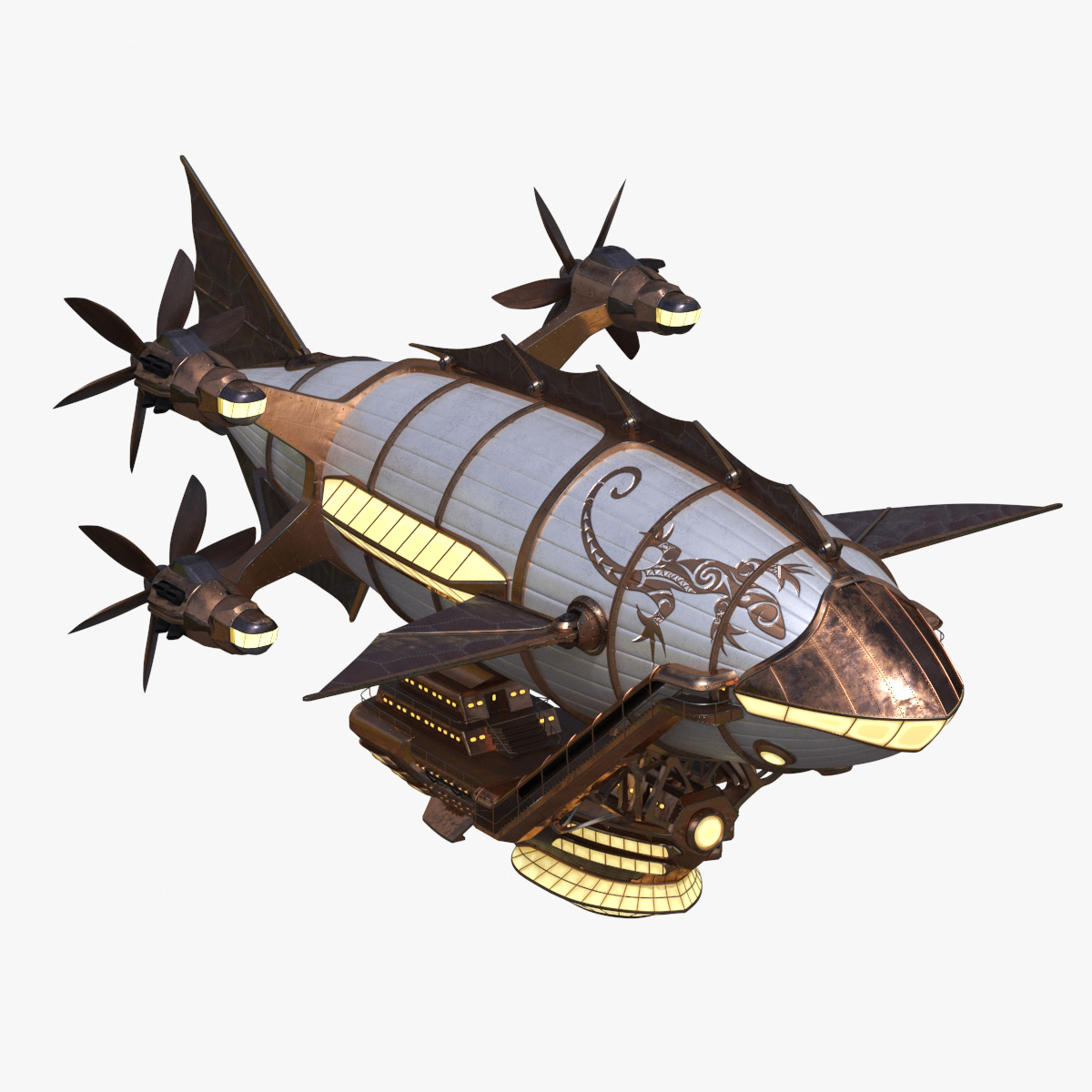 3D Steampunk Airship Fantasy Craft Rigged model