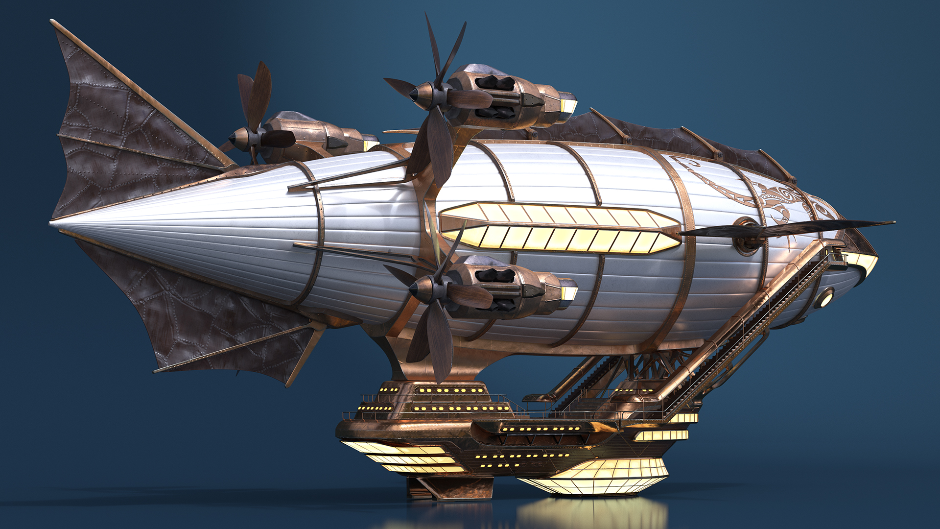 3D Steampunk Airship Fantasy Craft Rigged model