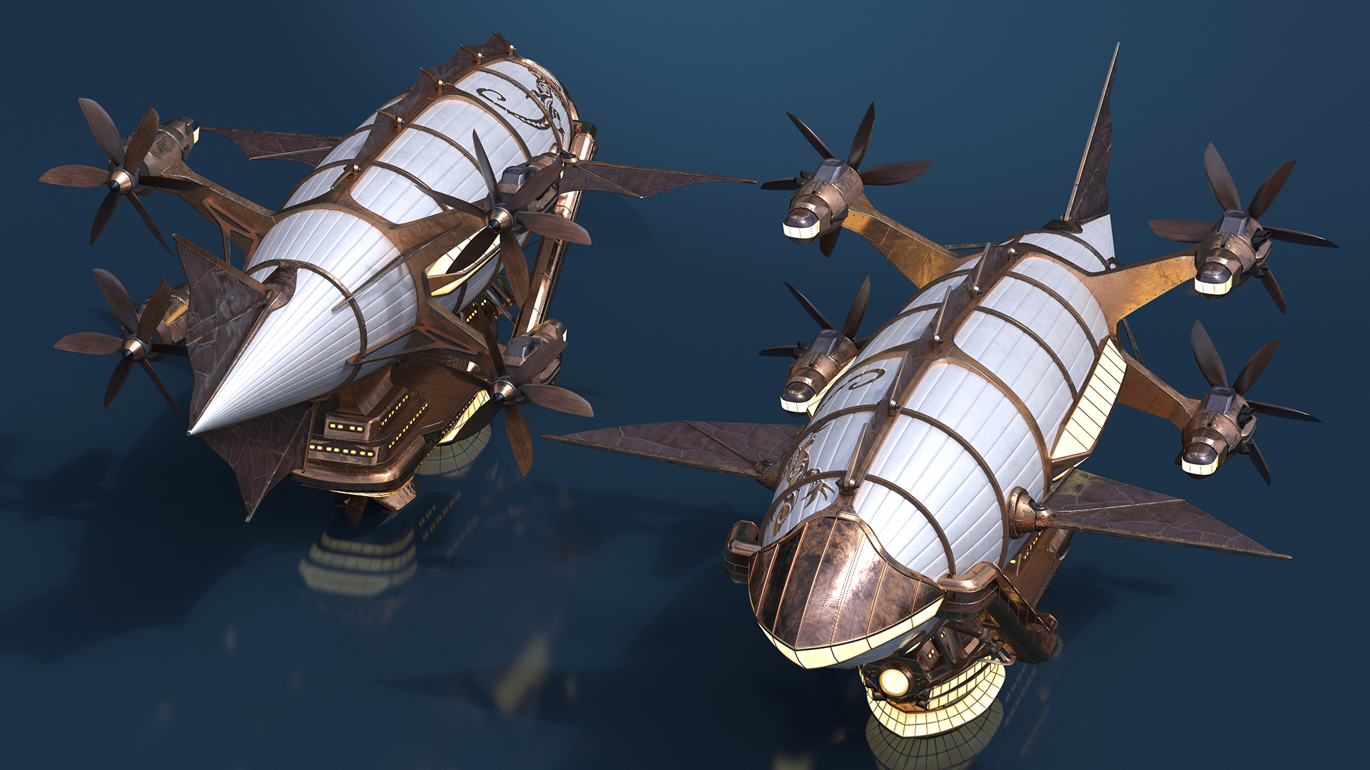 3D Steampunk Airship Fantasy Craft Rigged model