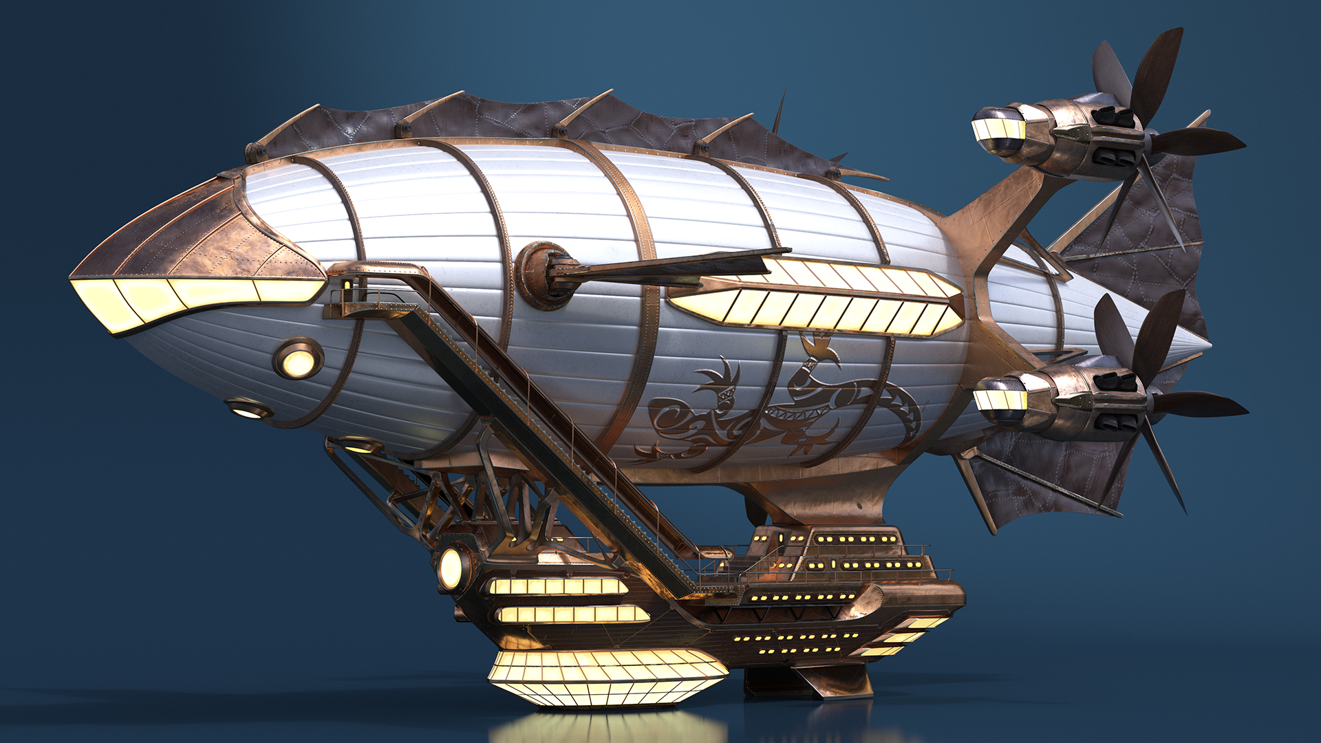 3D Steampunk Airship Fantasy Craft Rigged model