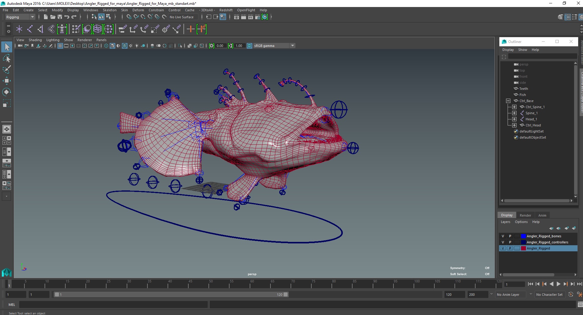 Angler Rigged for Maya 3D