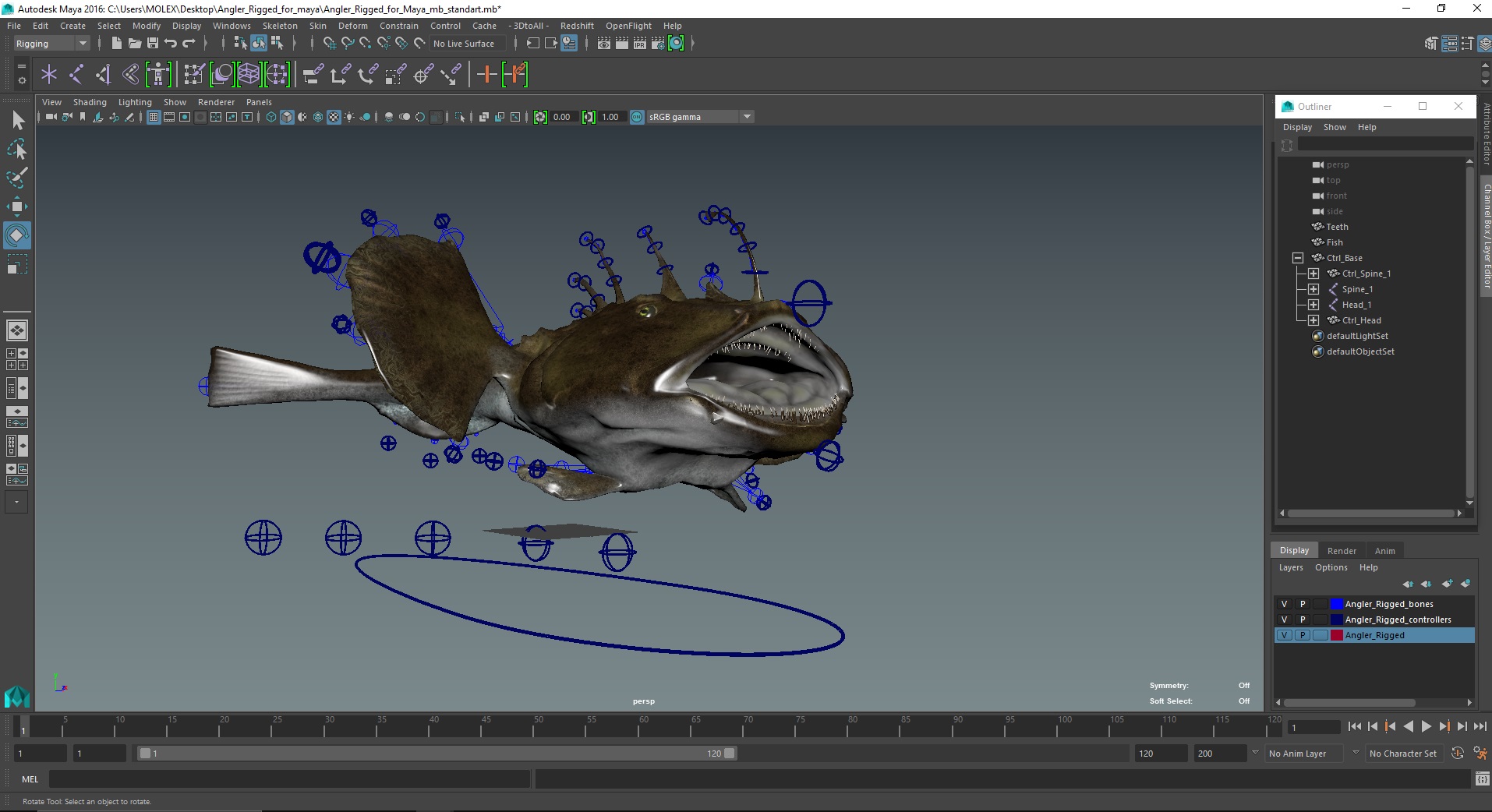 Angler Rigged for Maya 3D