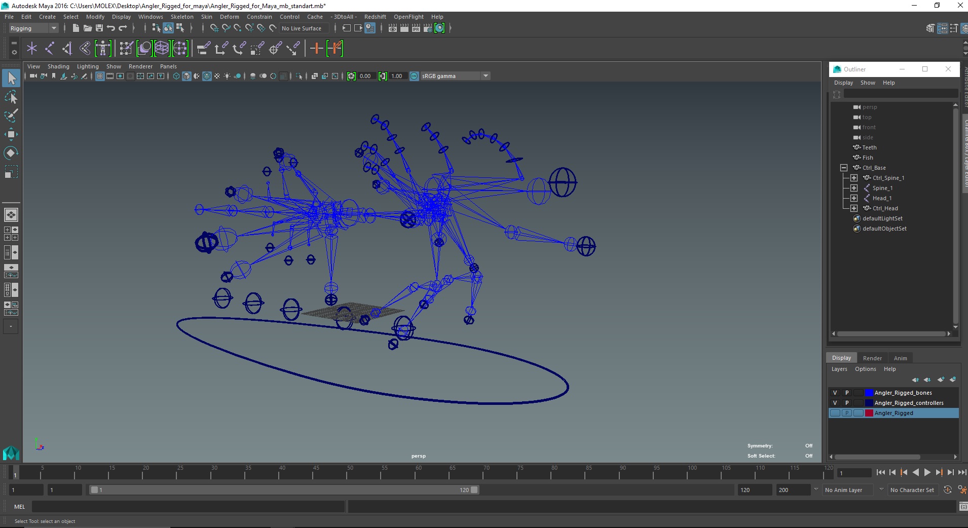 Angler Rigged for Maya 3D