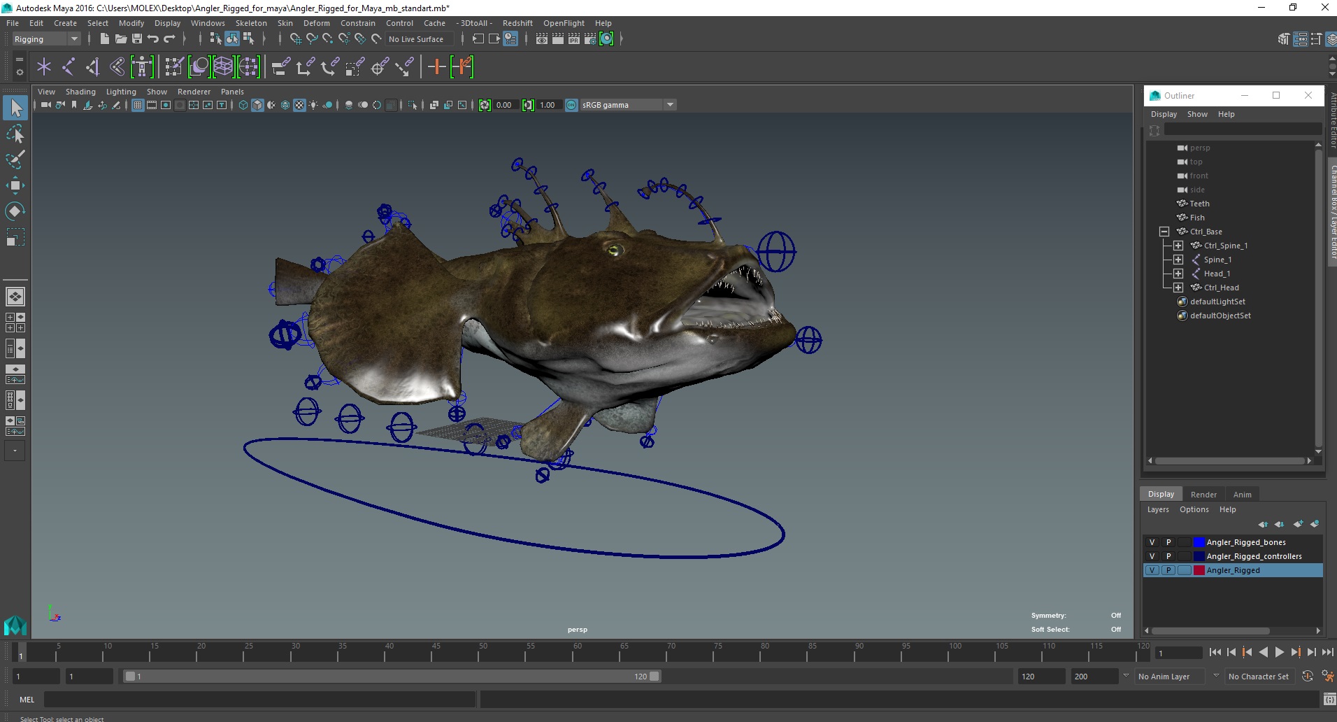 Angler Rigged for Maya 3D