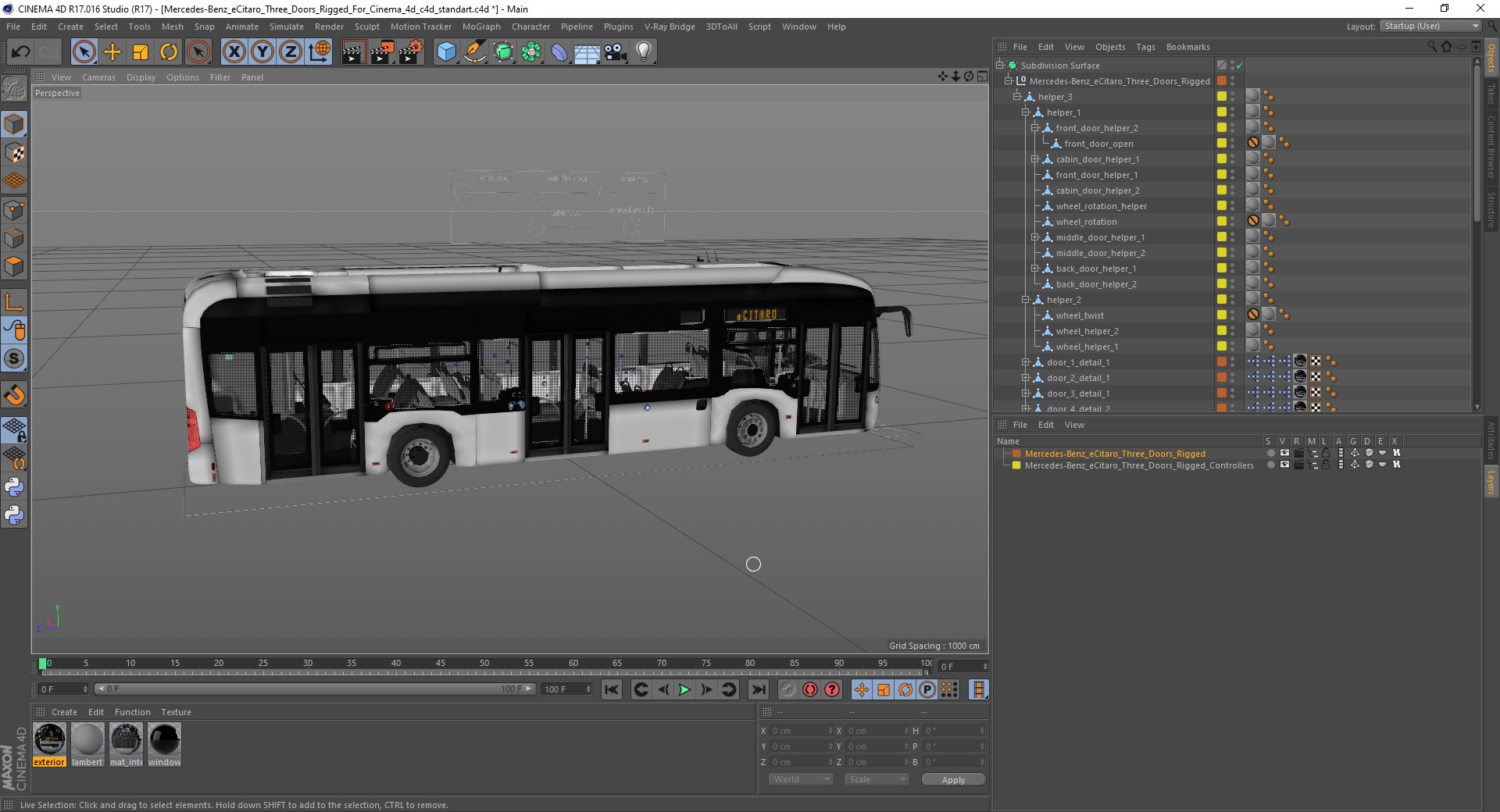 Mercedes-Benz eCitaro Three Doors Rigged for Cinema 4D 3D model