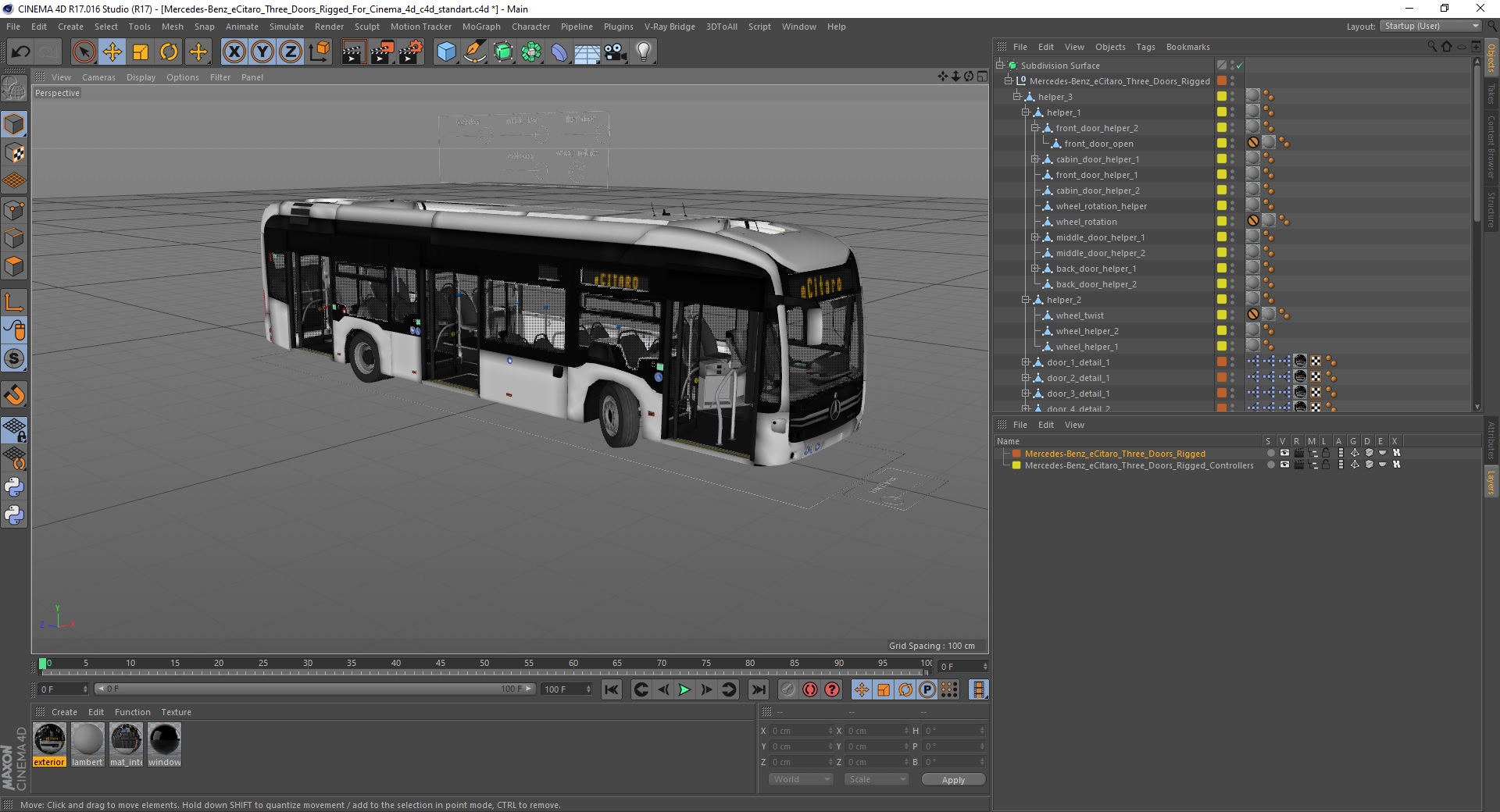 Mercedes-Benz eCitaro Three Doors Rigged for Cinema 4D 3D model