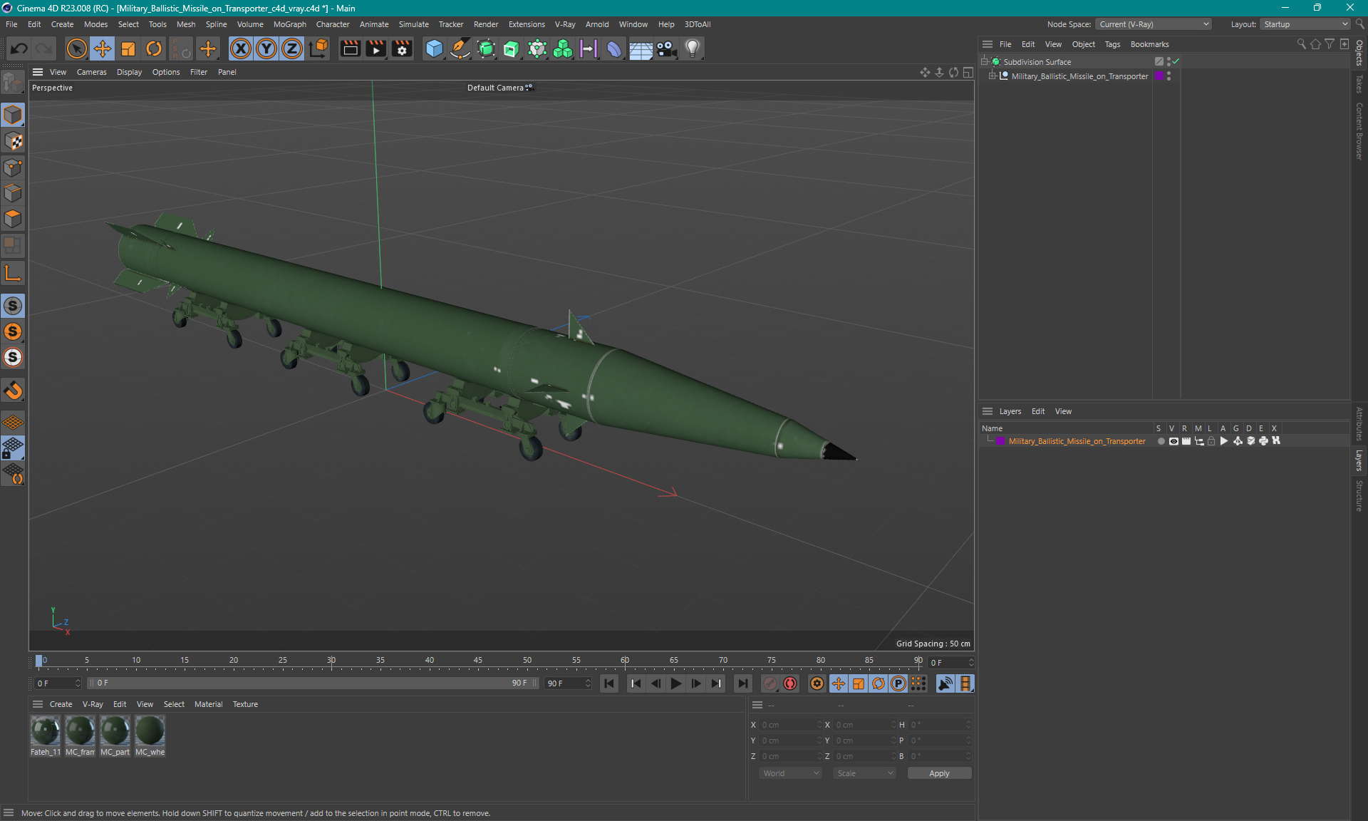 3D Military Ballistic Missile on Transporter
