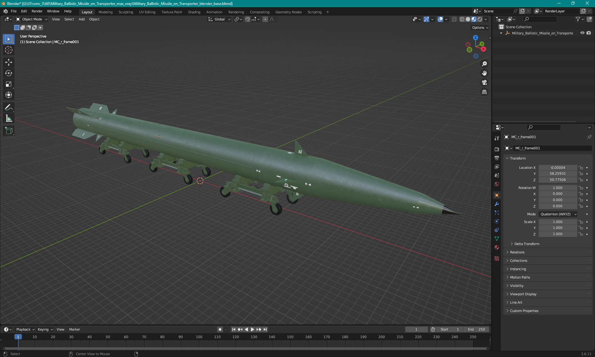 3D Military Ballistic Missile on Transporter