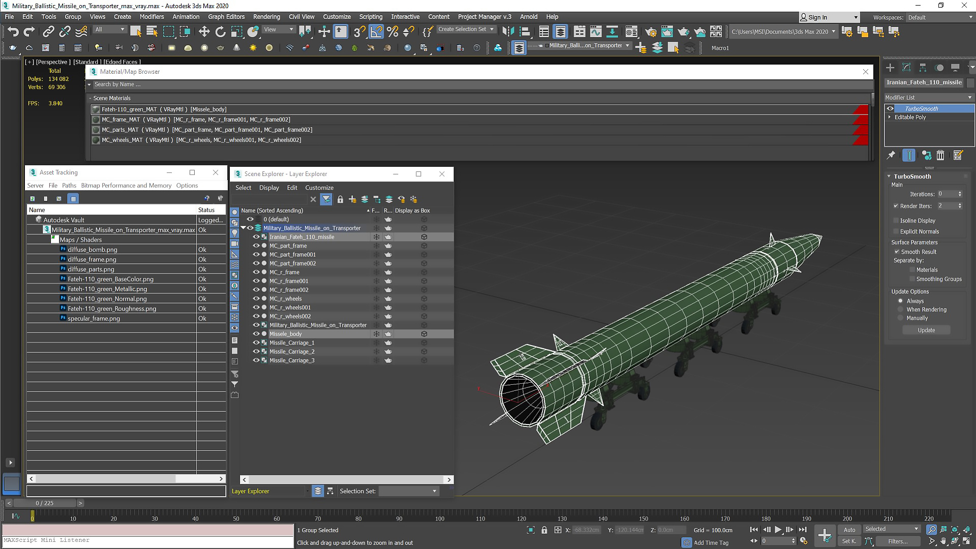 3D Military Ballistic Missile on Transporter