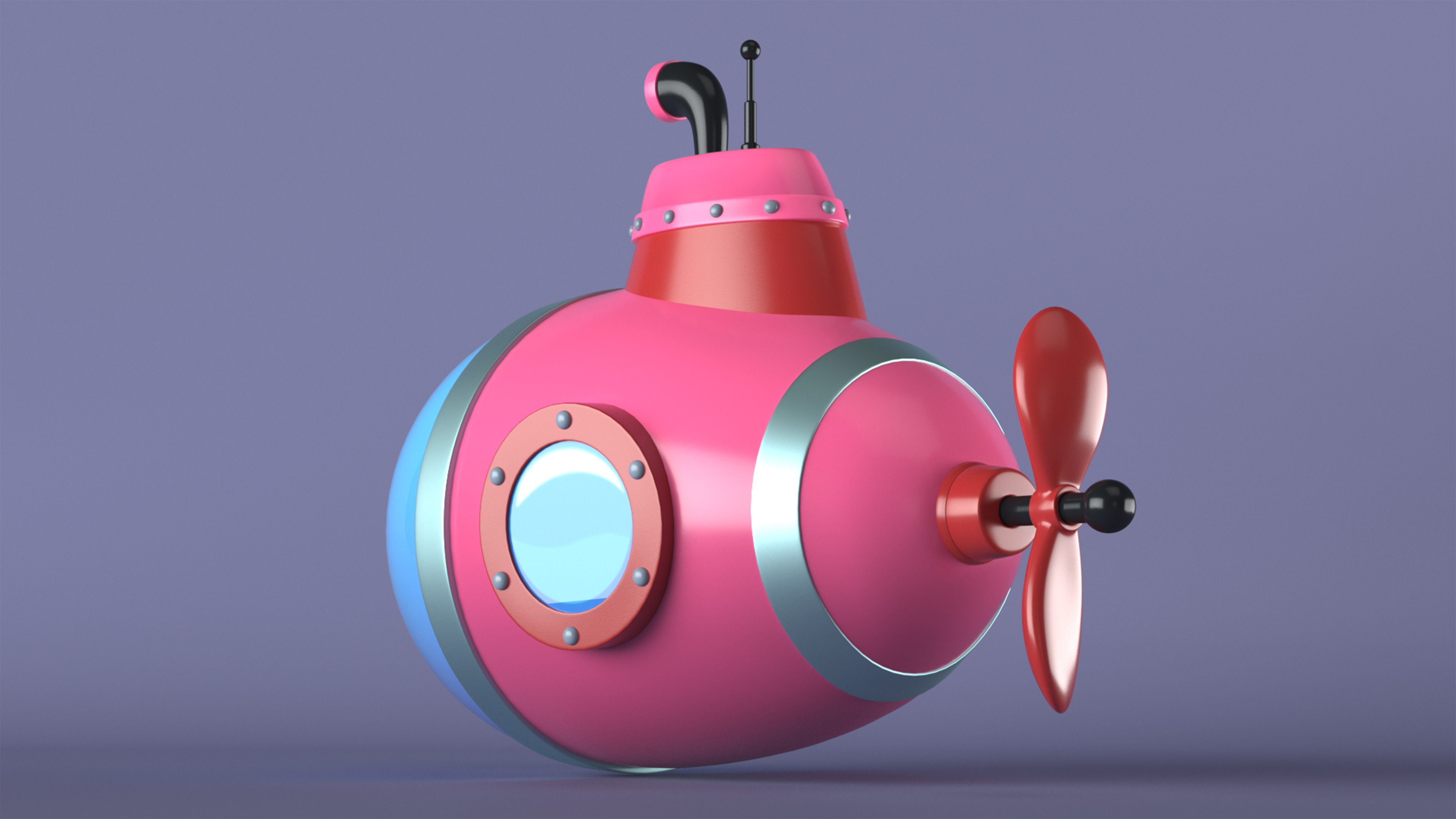 3D Cartoon Style Submarine Pink model