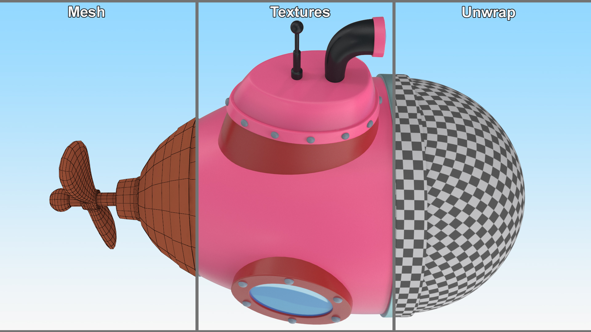 3D Cartoon Style Submarine Pink model